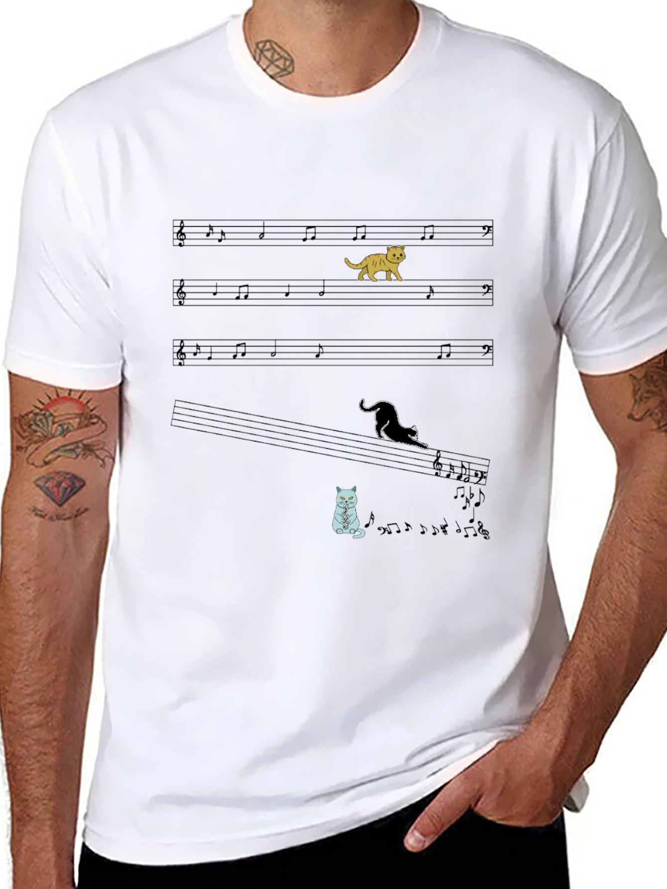 Cat Music Note Graphic T-Shirt