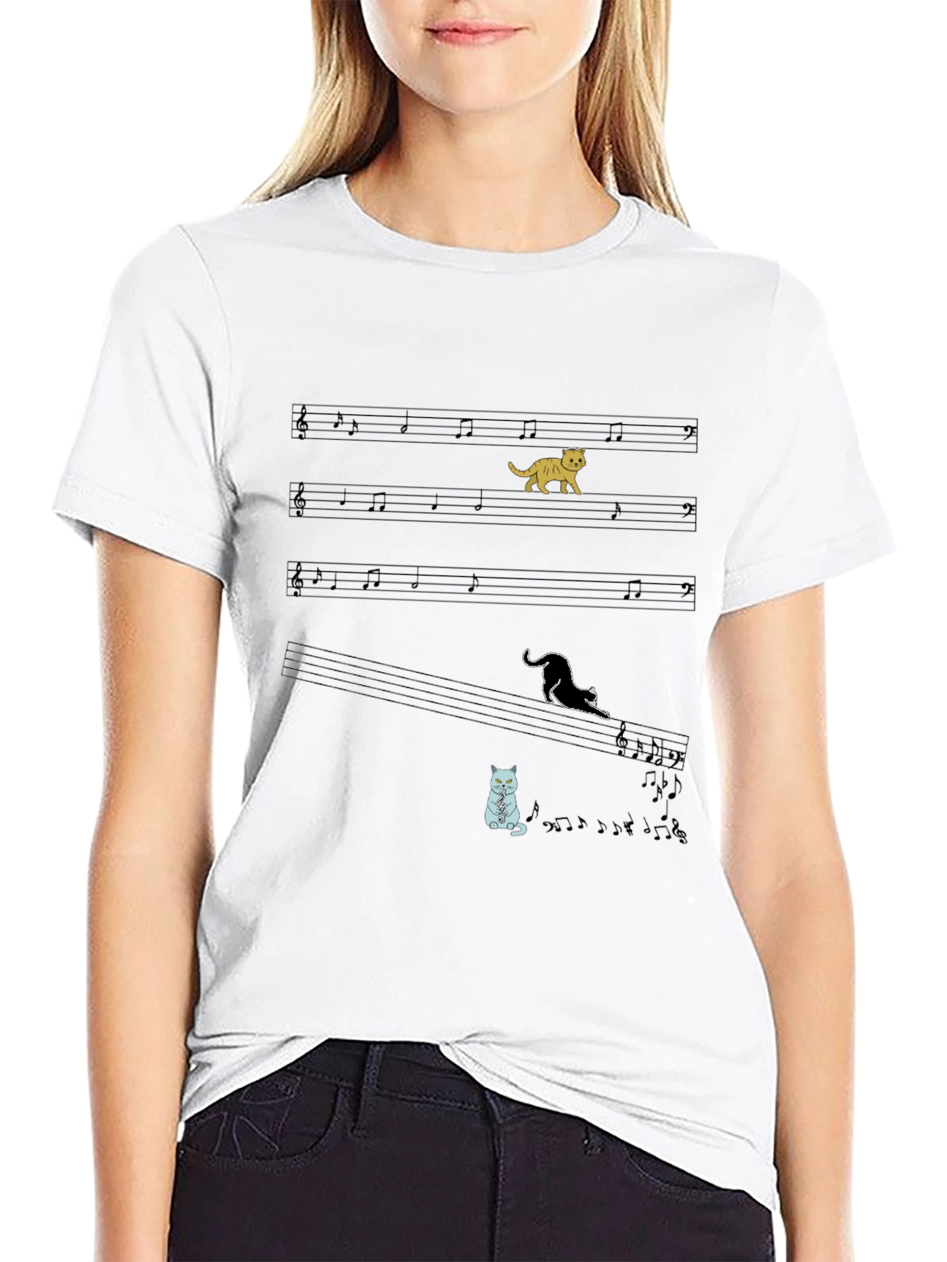 Cat Music Note Graphic T-Shirt
