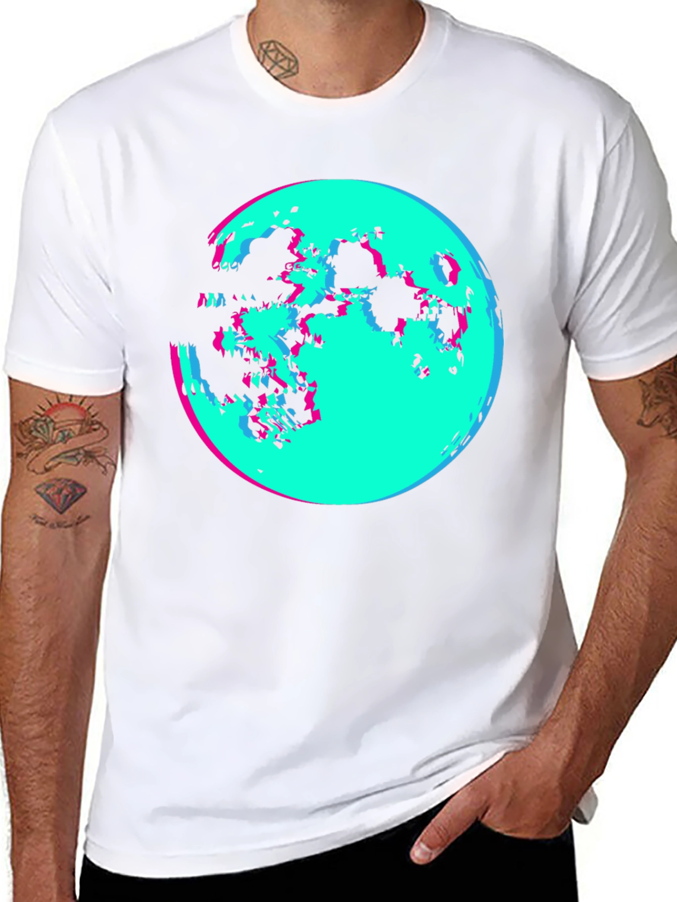 Vaporwave Moon Graphic Tee - Black Cotton Shirt