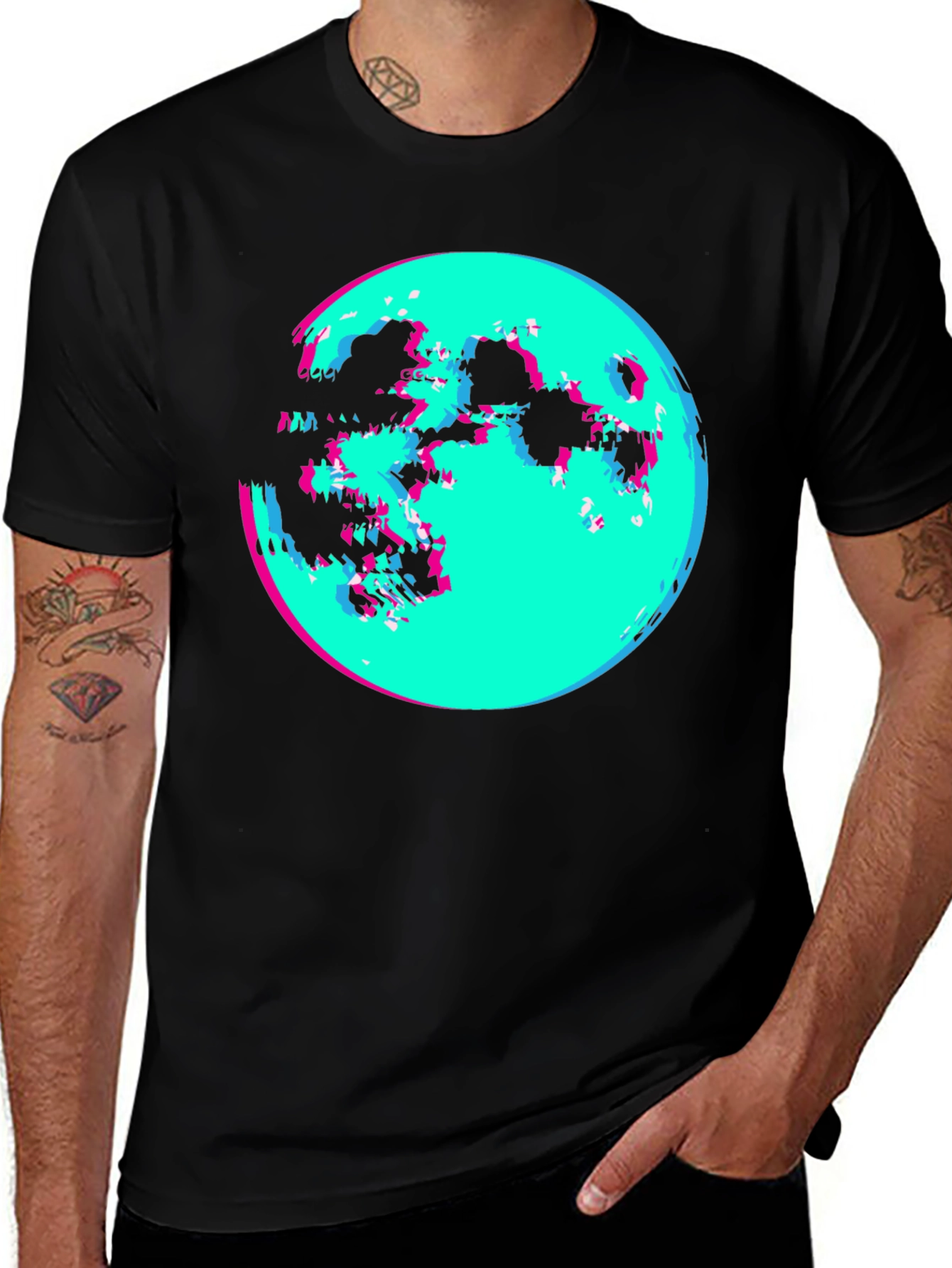 Vaporwave Moon Graphic Tee - Black Cotton Shirt