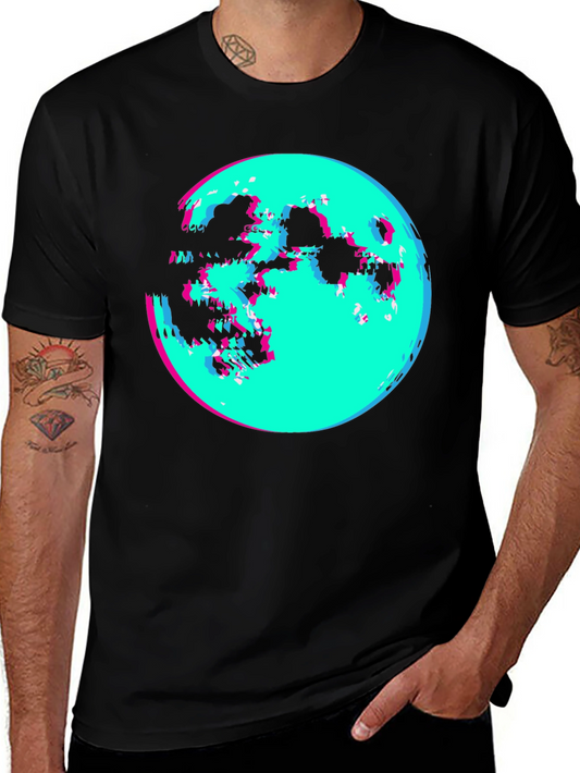 Vaporwave Moon Graphic Tee - Black Cotton Shirt