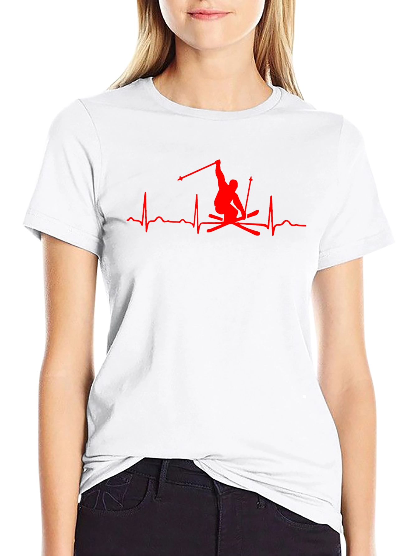 Skier Heartbeat Graphic Tee - Black T-Shirt