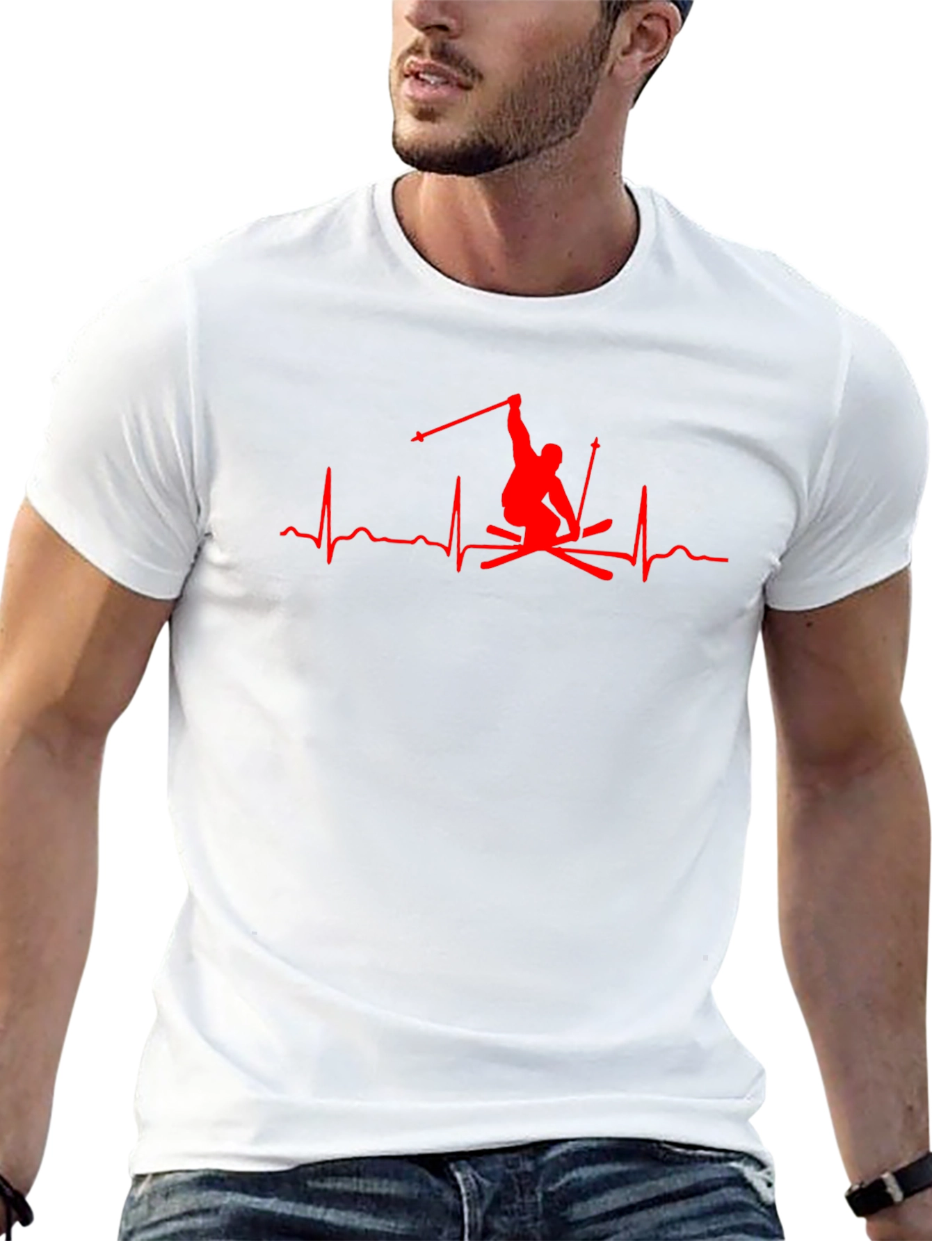 Skier Heartbeat Graphic Tee - Black T-Shirt