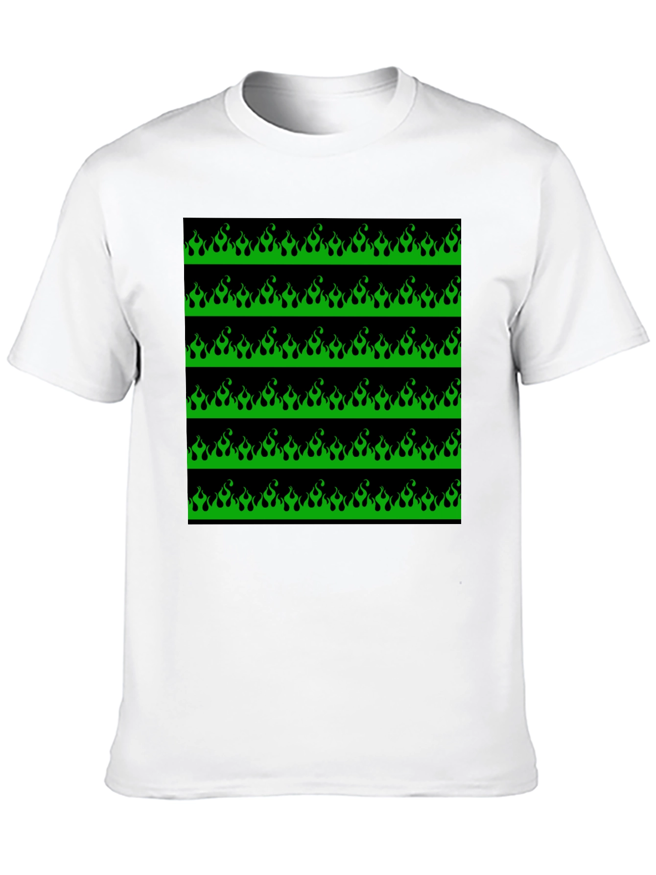 Green Flame Graphic Black T-Shirt
