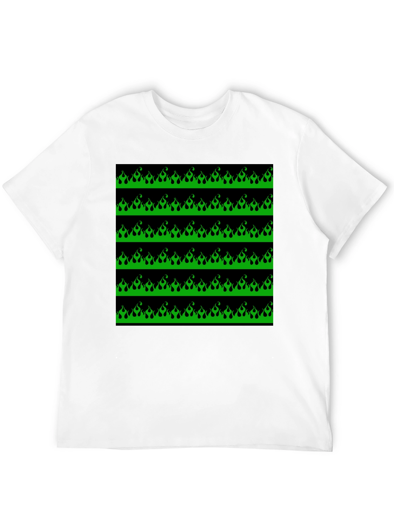 Green Flame Graphic Black T-Shirt
