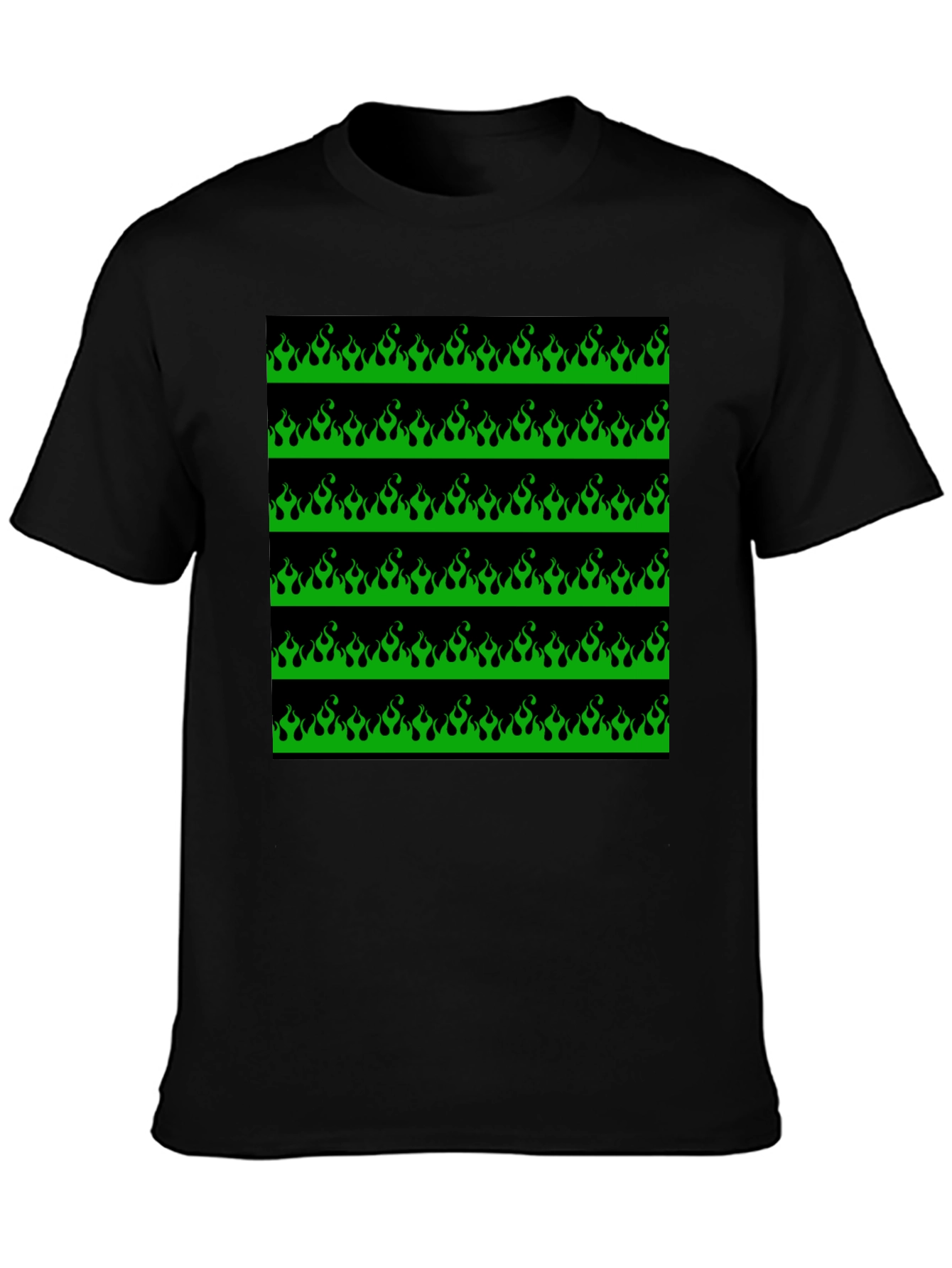 Green Flame Graphic Black T-Shirt
