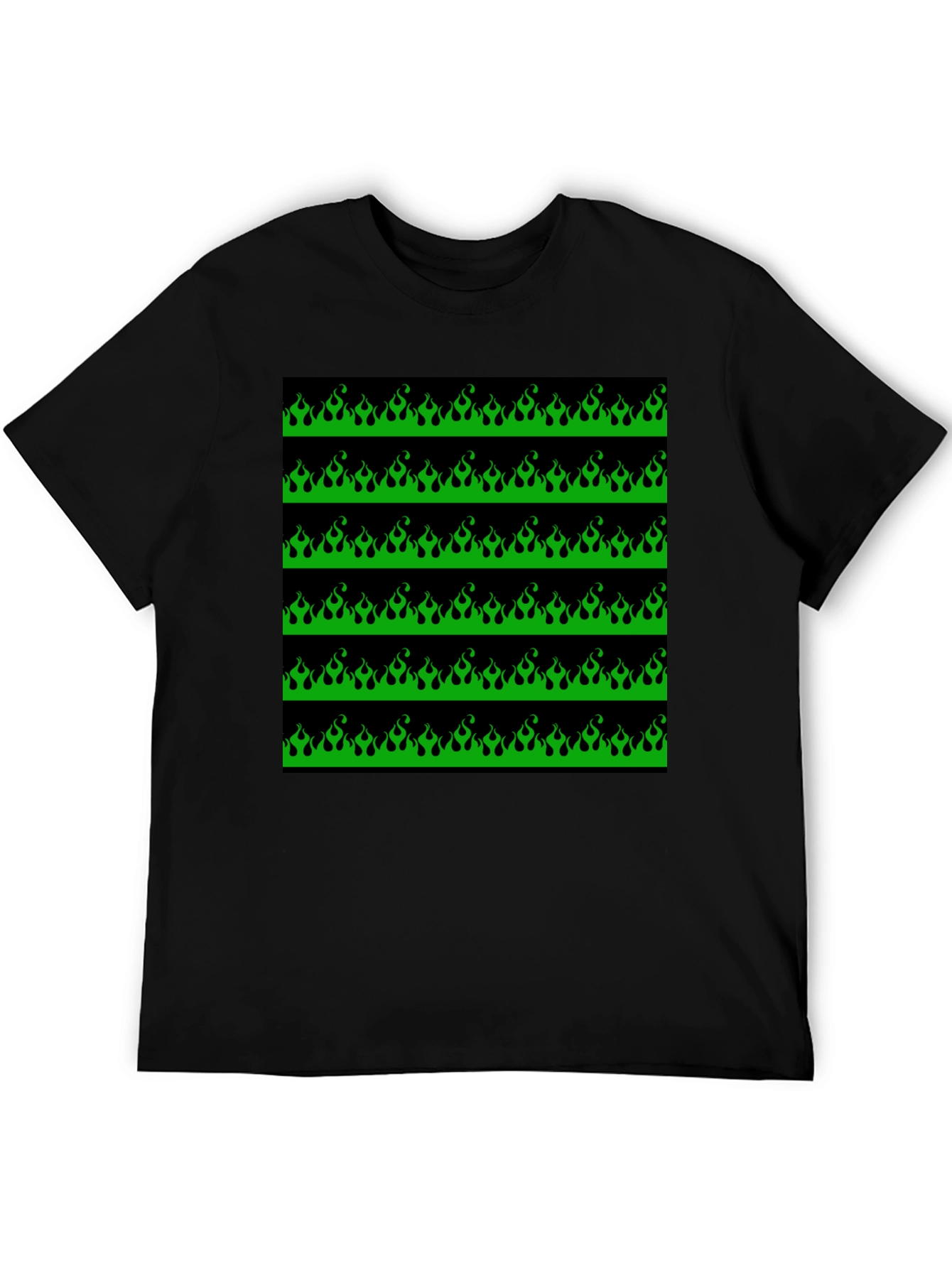Green Flame Graphic Black T-Shirt
