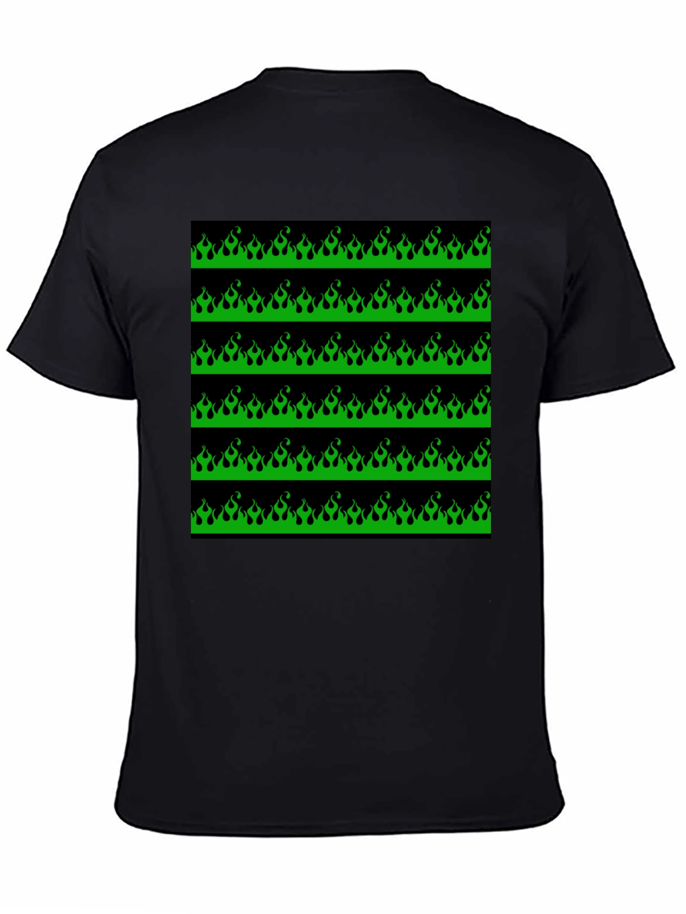 Green Flame Graphic Black T-Shirt