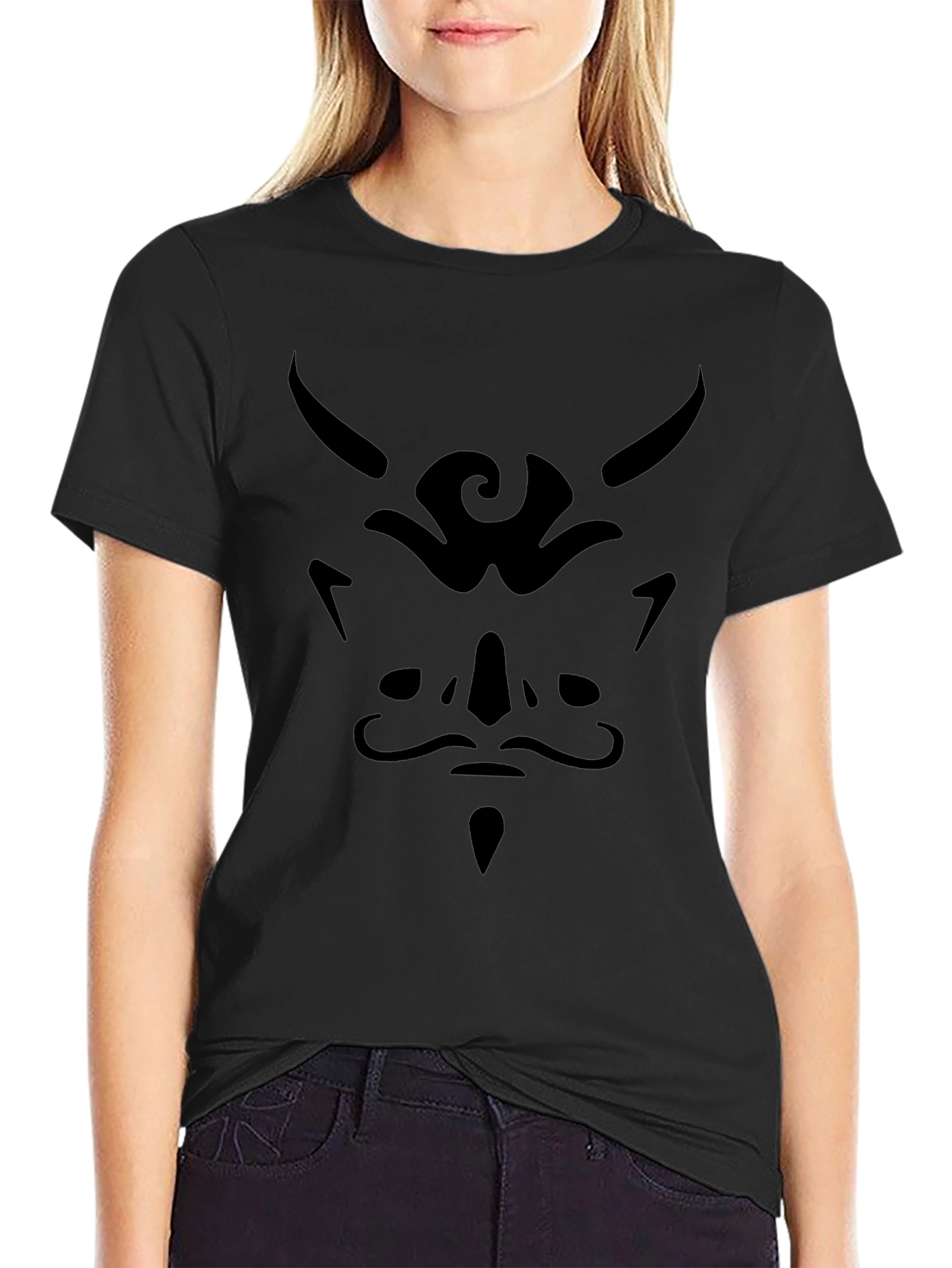 Black T-Shirt with Abstract Face Design