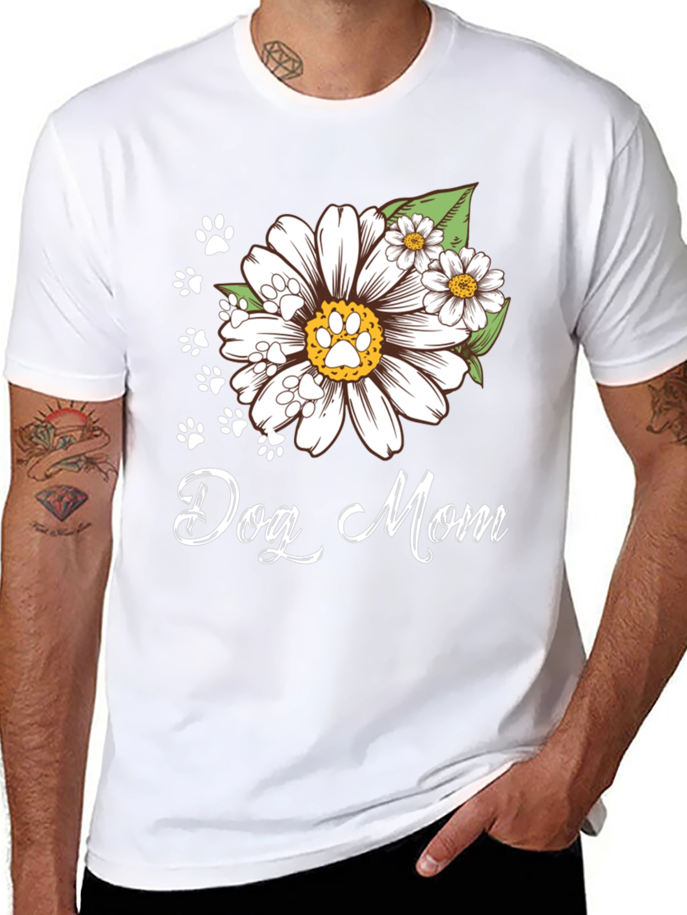Dog Mom Flower Paw Print T-Shirt
