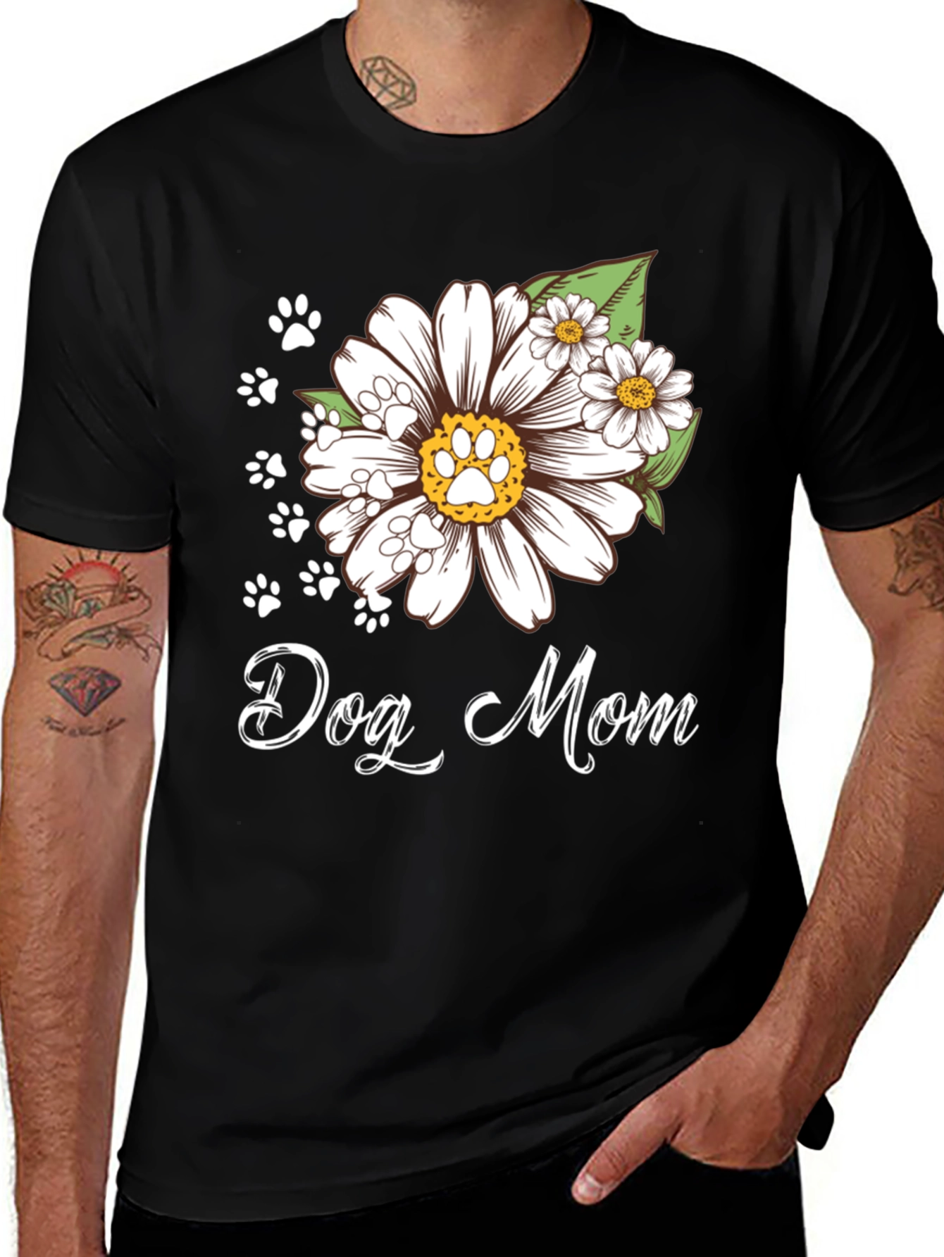 Dog Mom Flower Paw Print T-Shirt