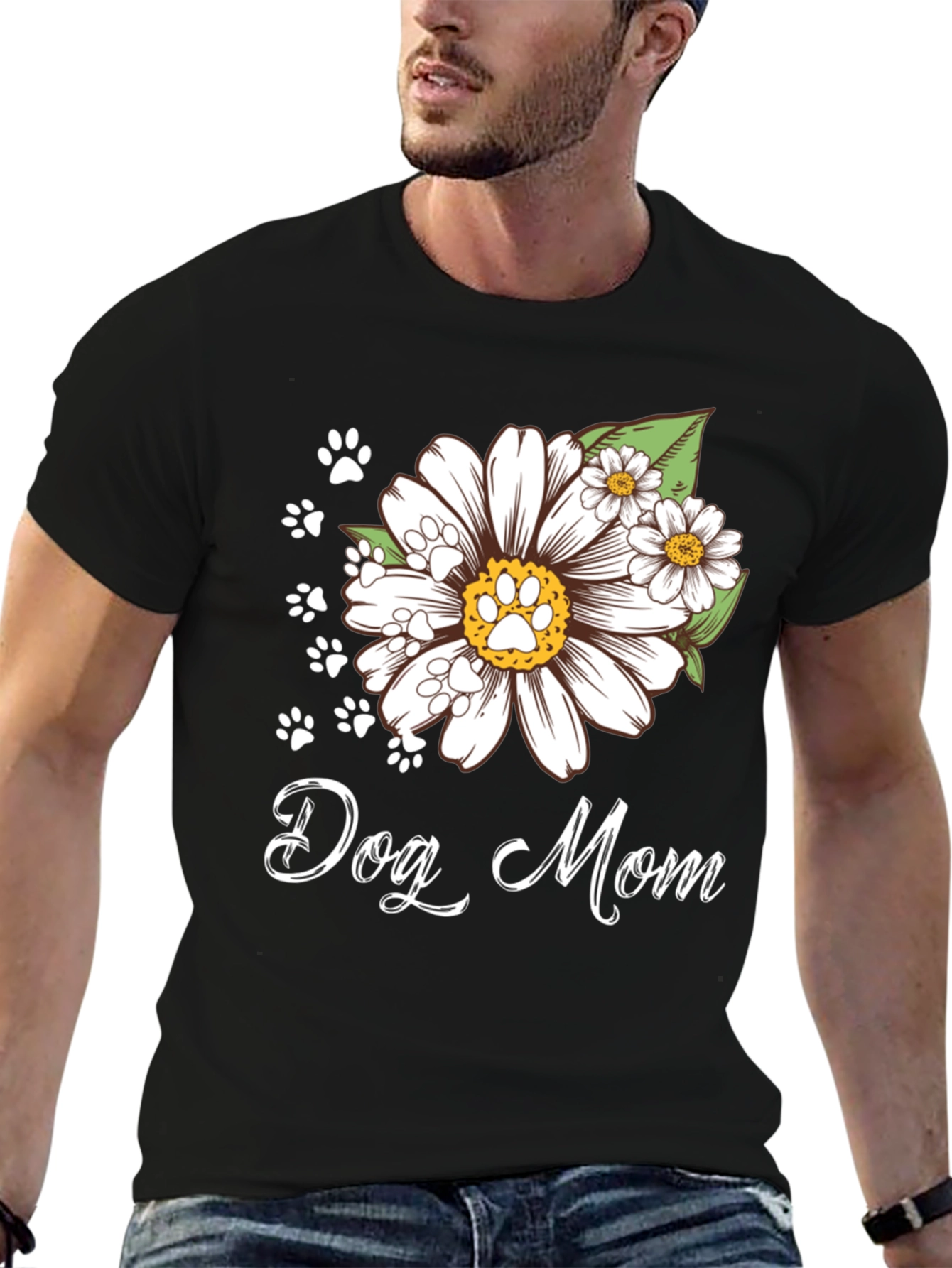 Dog Mom Flower Paw Print T-Shirt