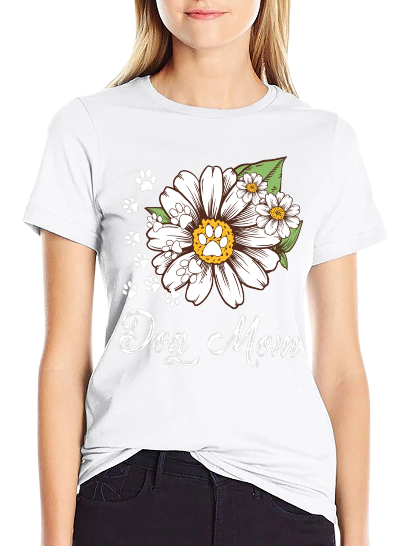 Dog Mom Flower Paw Print T-Shirt