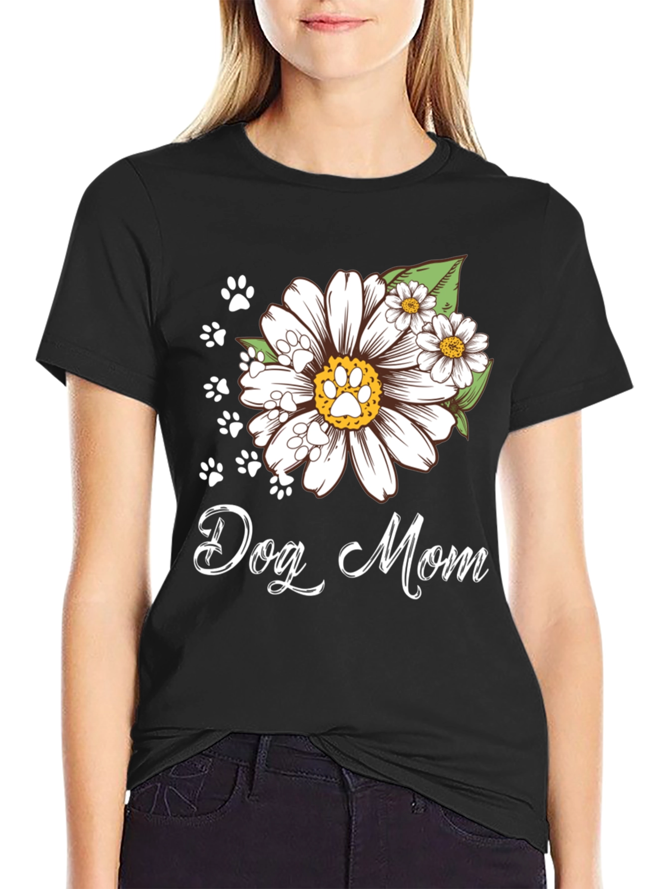Dog Mom Flower Paw Print T-Shirt