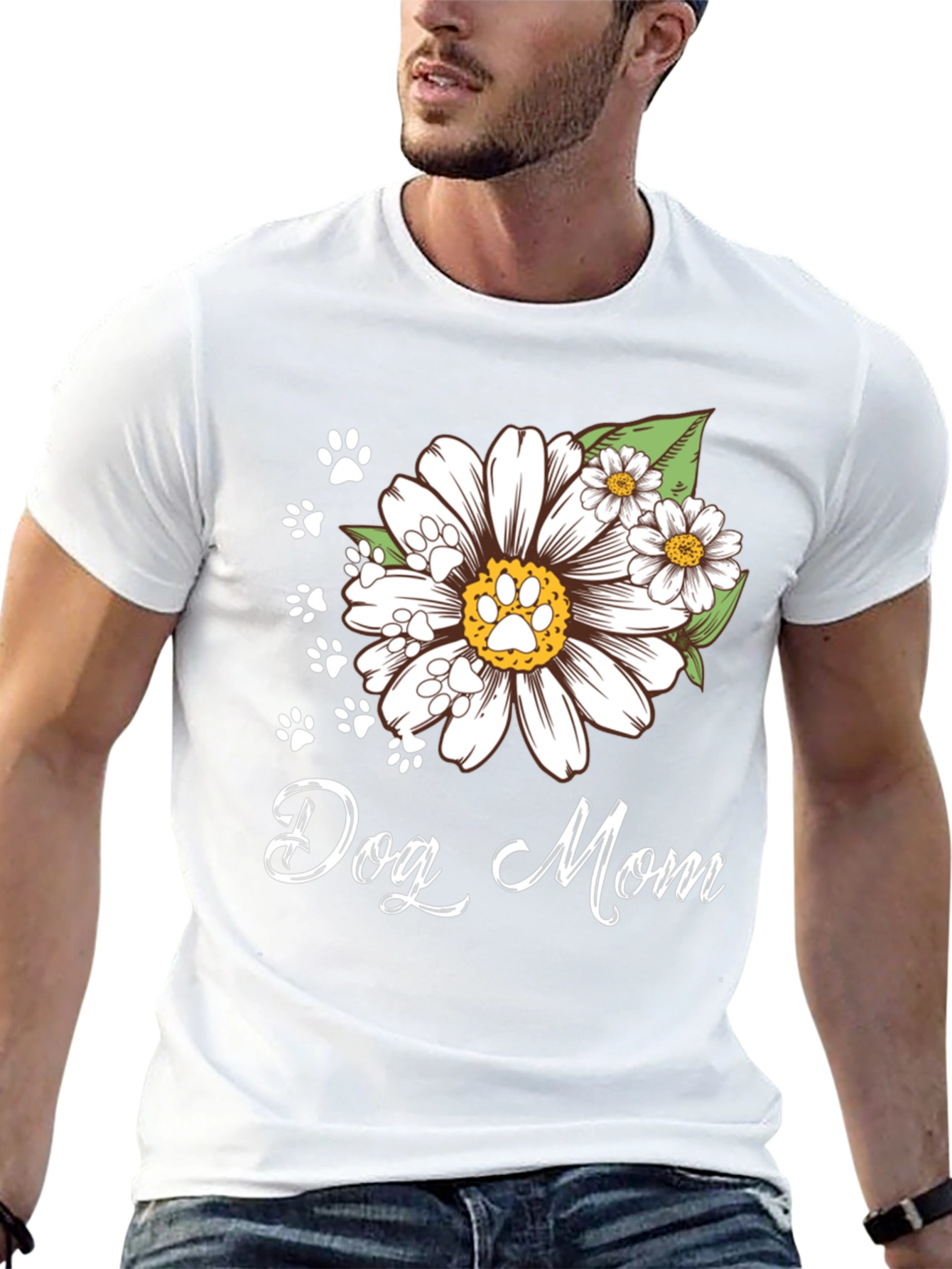 Dog Mom Flower Paw Print T-Shirt