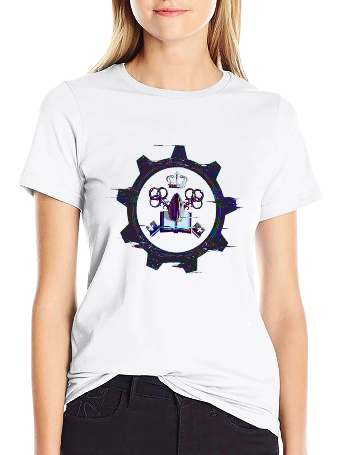Steampunk Style Crown & Gear Graphic T-Shirt