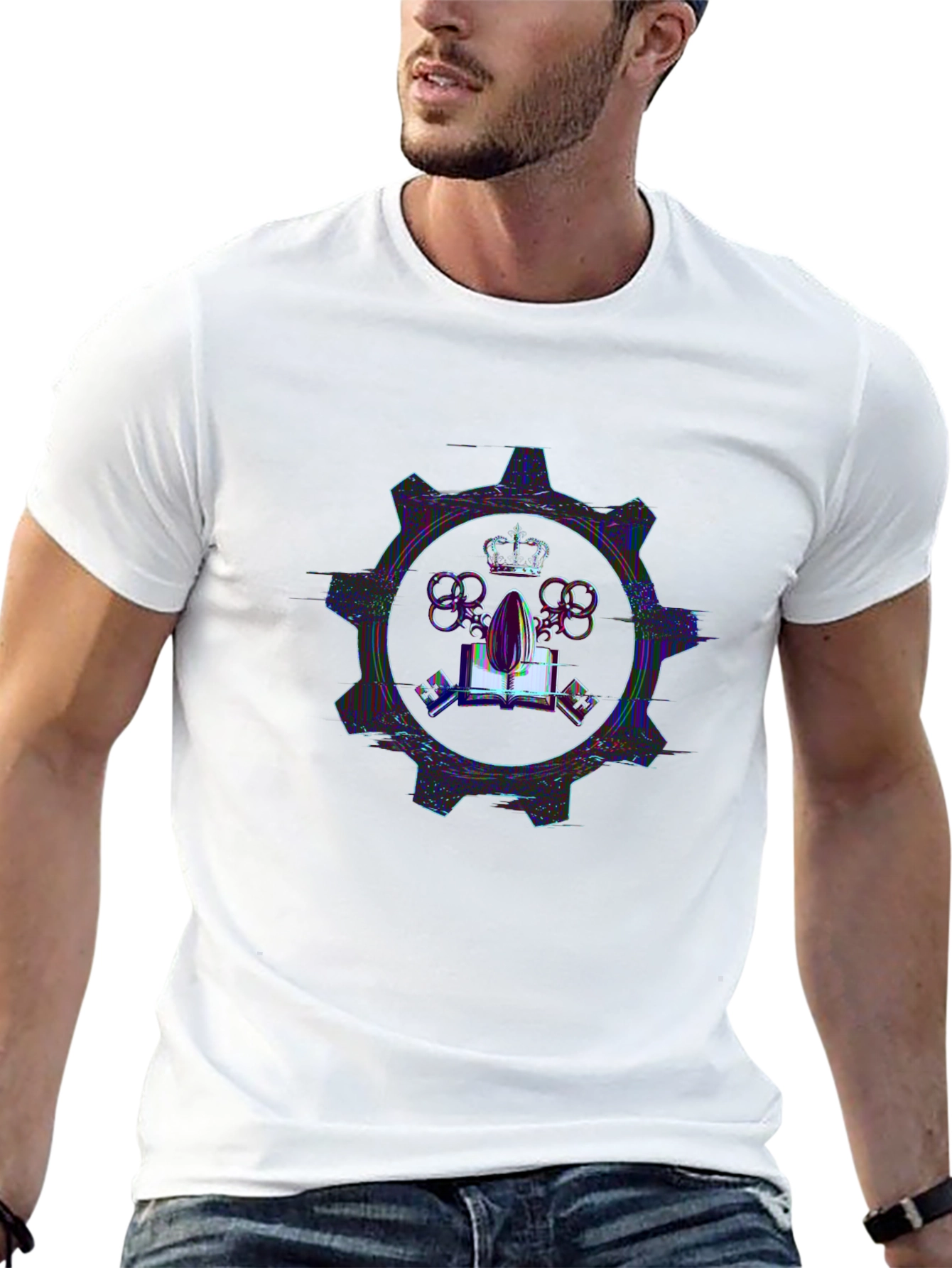 Steampunk Style Crown & Gear Graphic T-Shirt