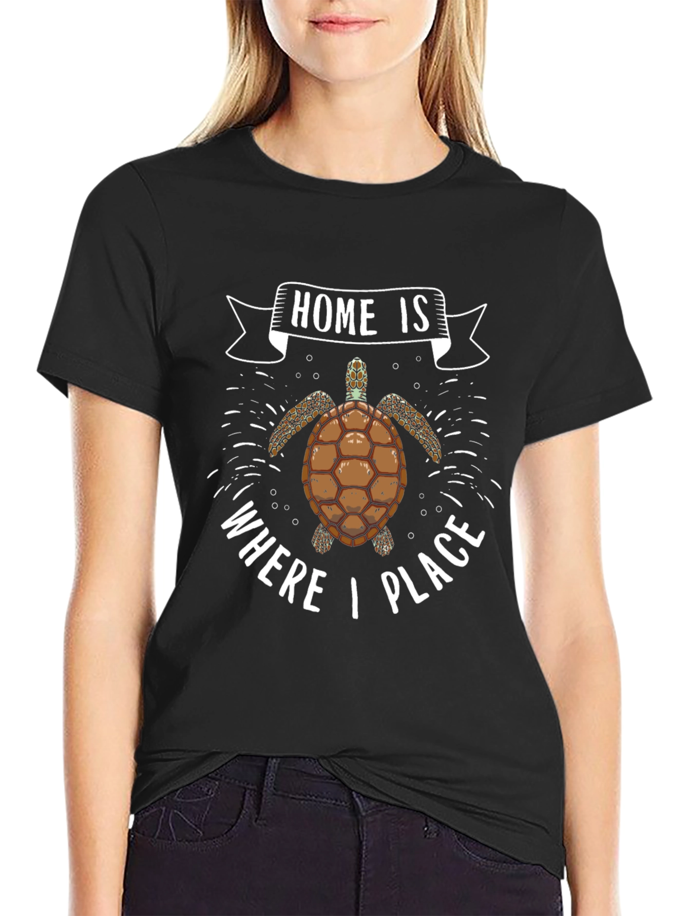 Turtle Home is Where I Place Black T-Shirt