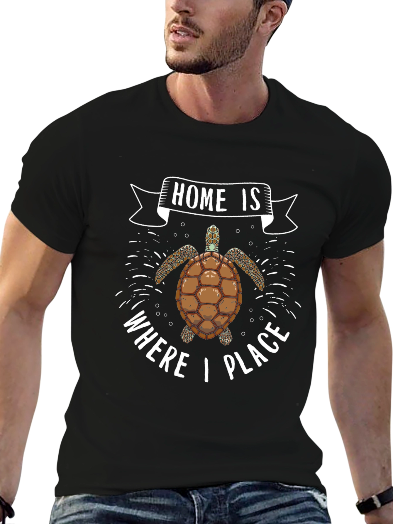 Turtle Home is Where I Place Black T-Shirt