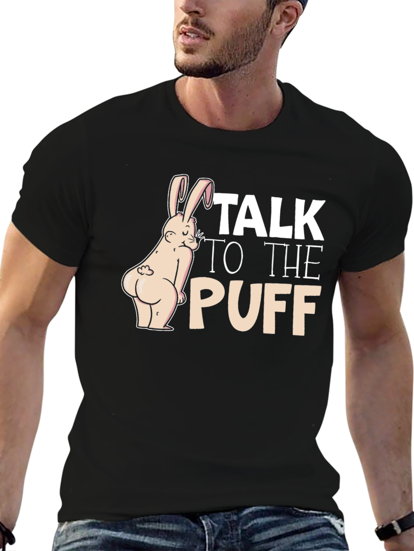 Talk To The Puff Funny Bunny Black T-Shirt