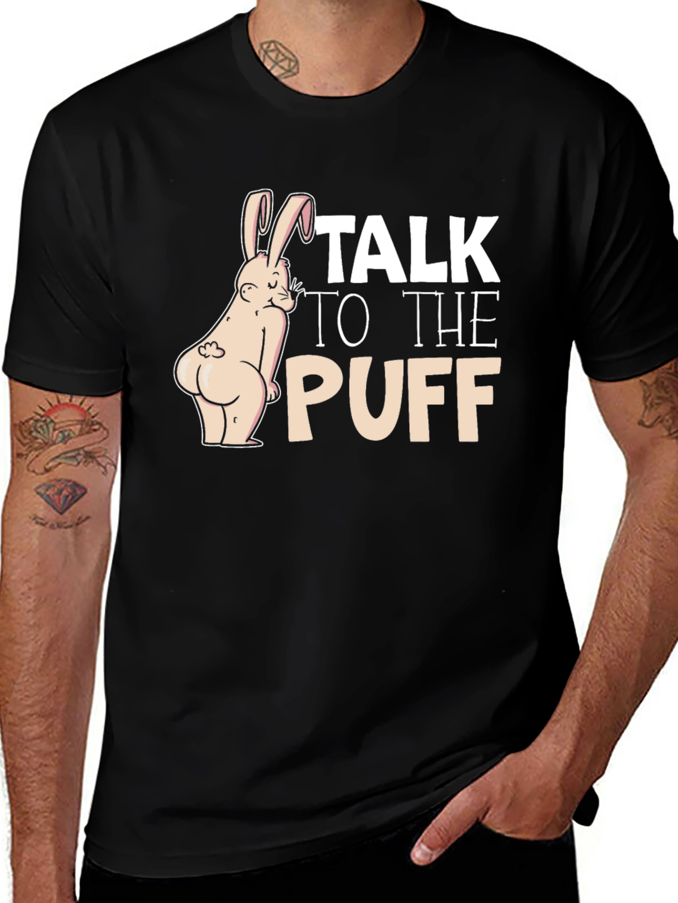 Talk To The Puff Funny Bunny Black T-Shirt