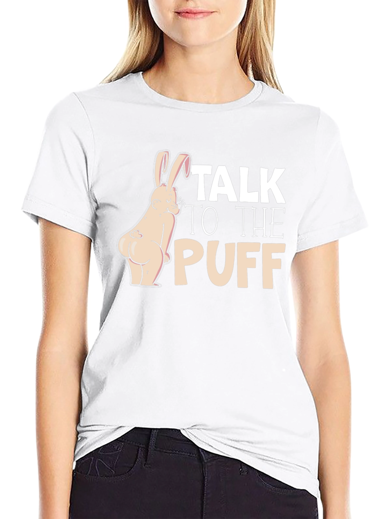 Talk To The Puff Funny Bunny Black T-Shirt