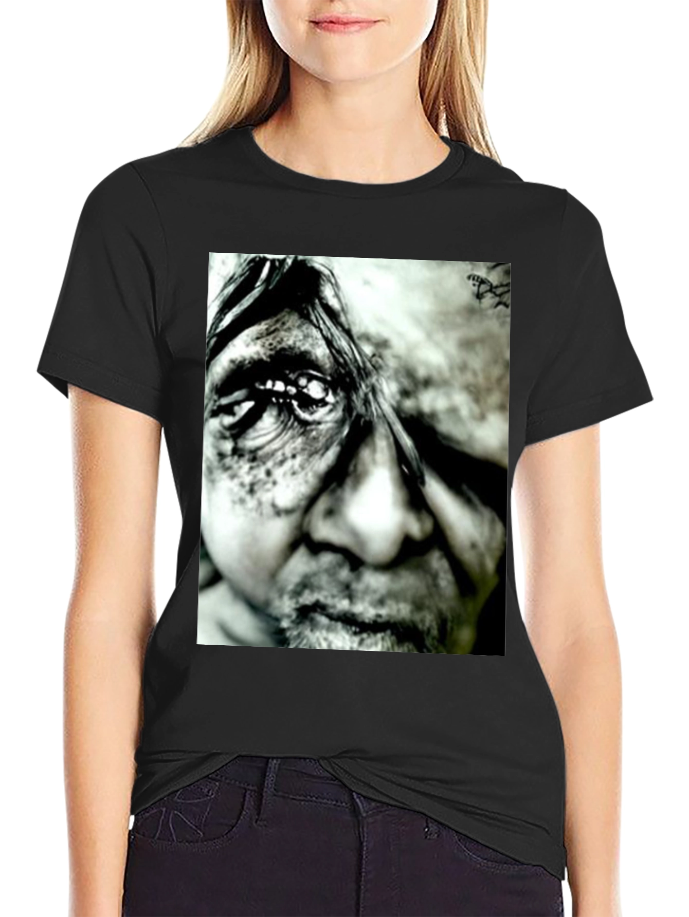 Monochrome Portrait Graphic Tee - Black