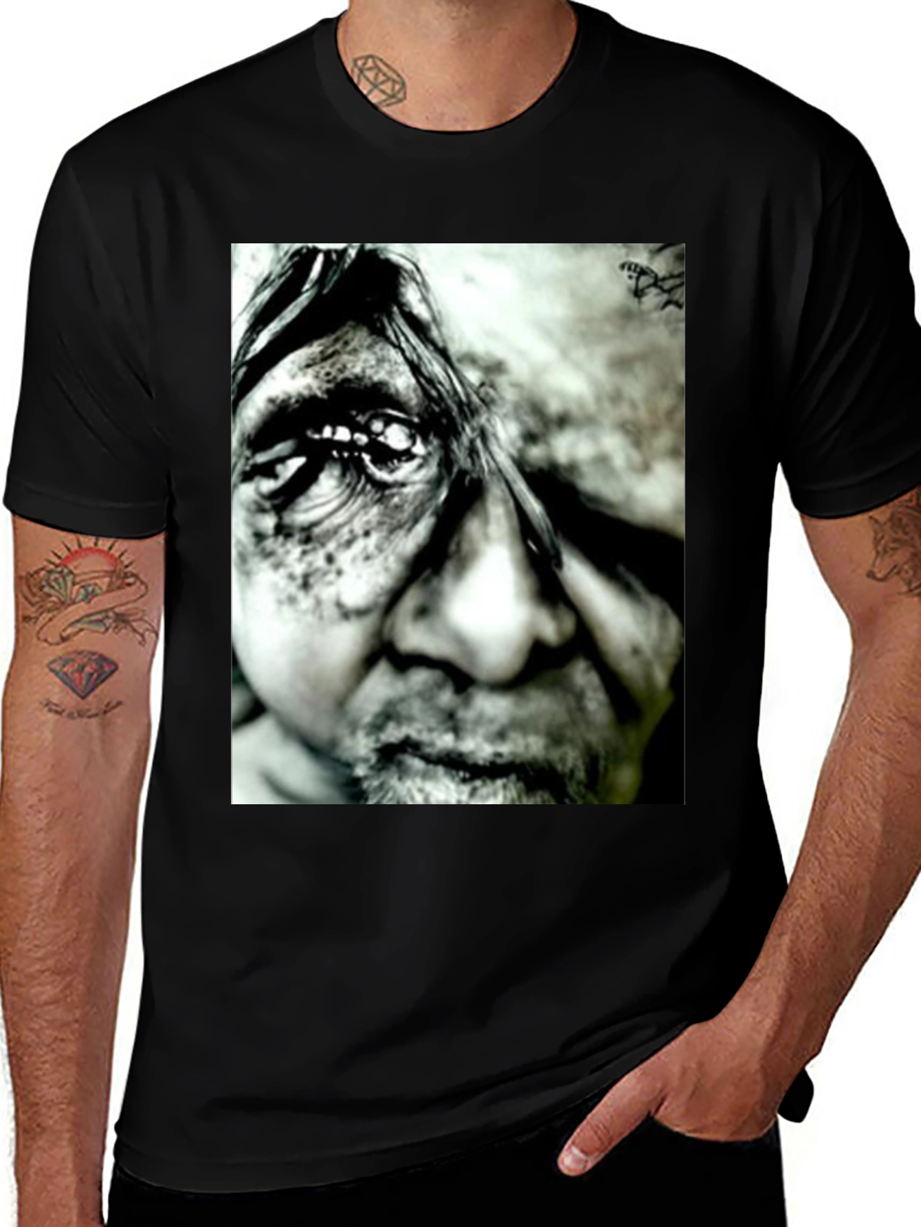 Monochrome Portrait Graphic Tee - Black