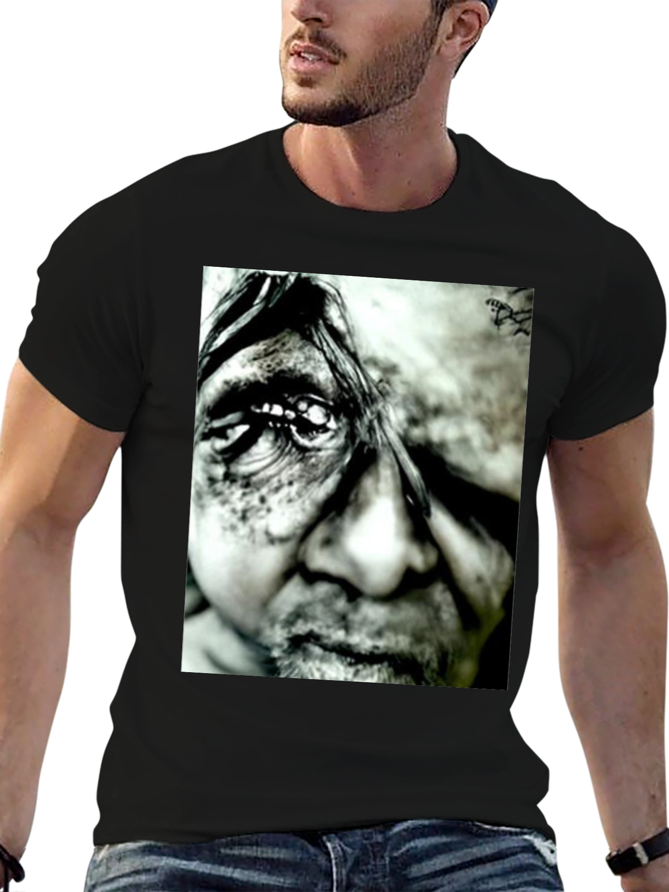 Monochrome Portrait Graphic Tee - Black