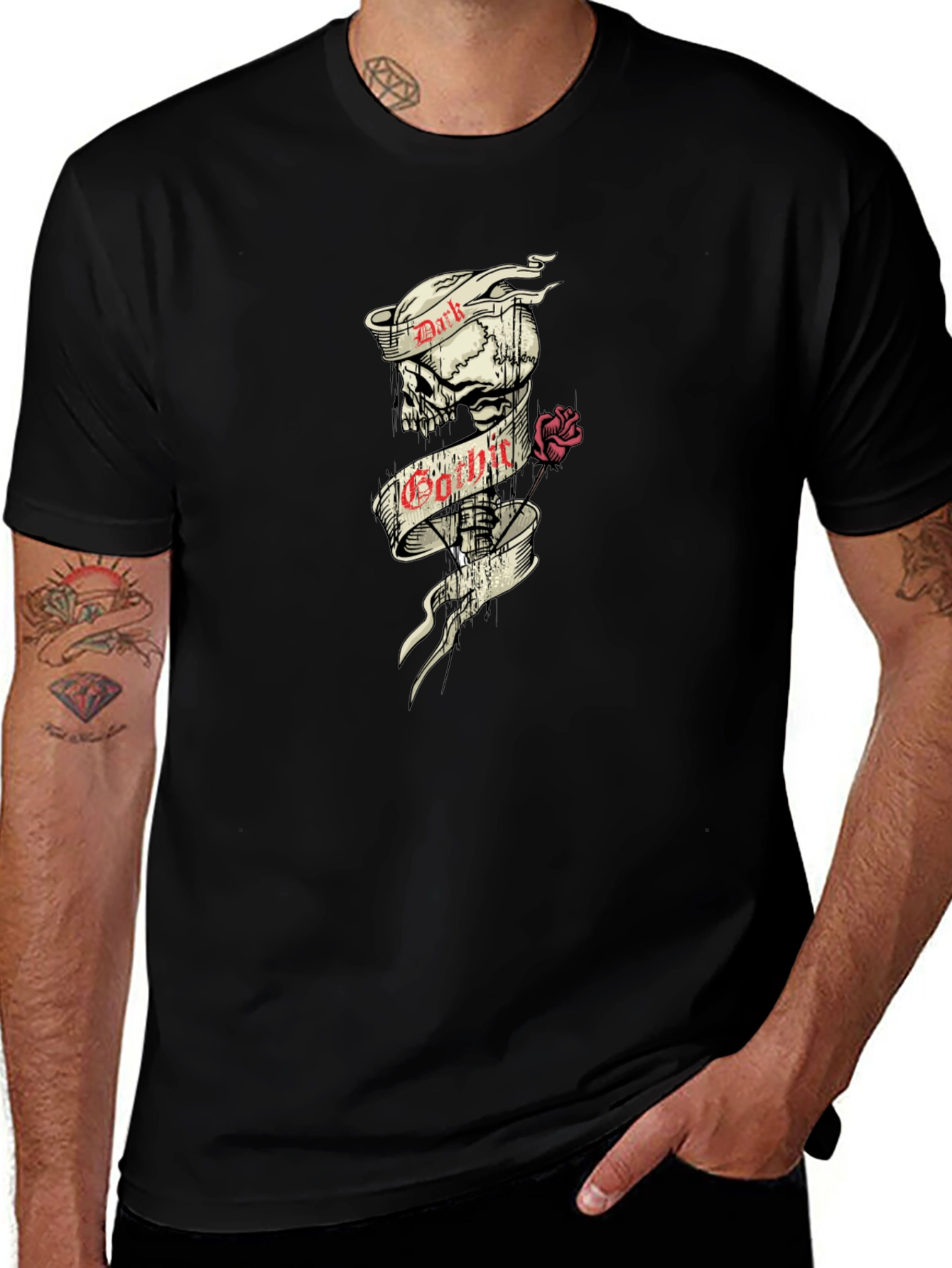 Dark Gothic Skull Rose Graphic Tee
