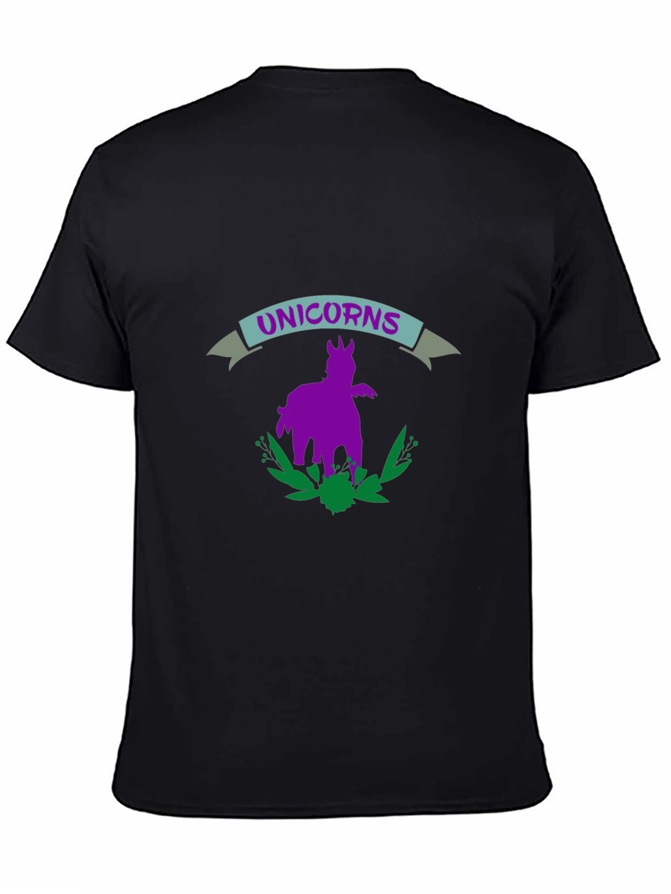Unicorns Graphic Print Black T-Shirt