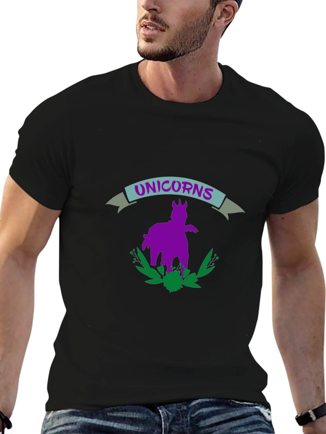 Unicorns Graphic Print Black T-Shirt