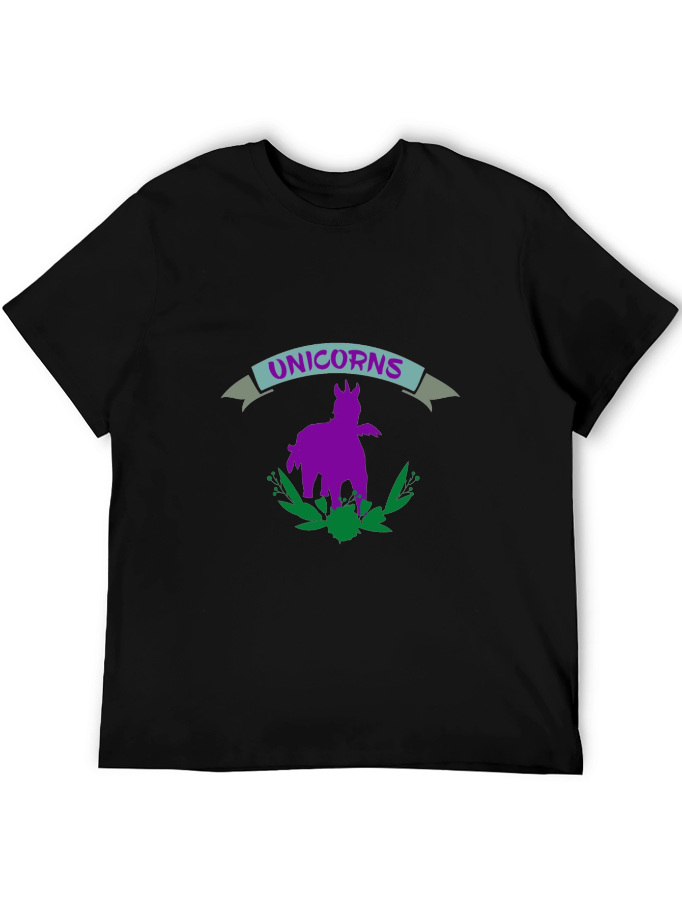 Unicorns Graphic Print Black T-Shirt