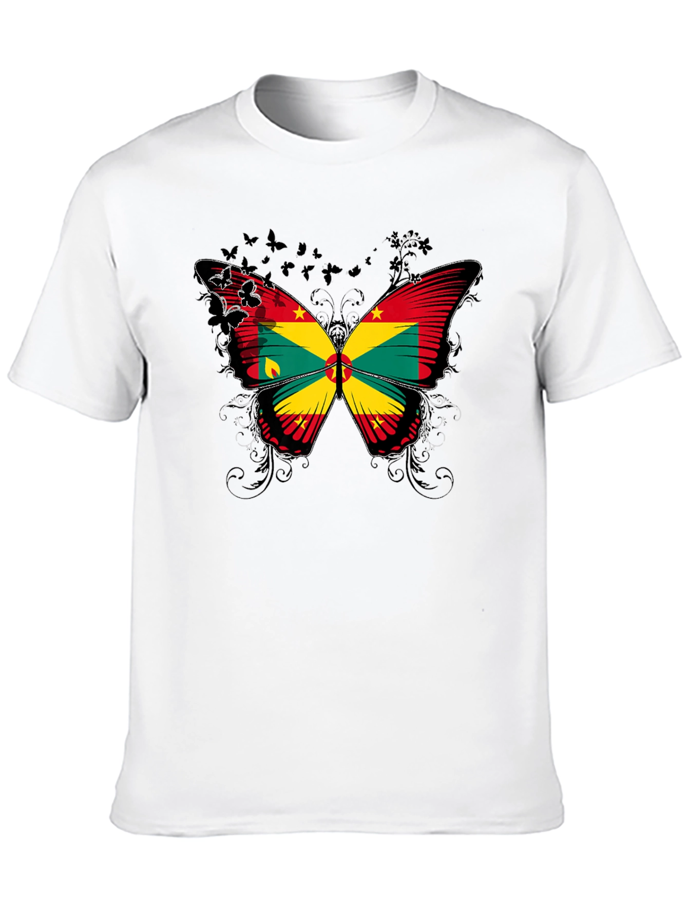 Grenada Flag Butterfly Graphic Black T-Shirt
