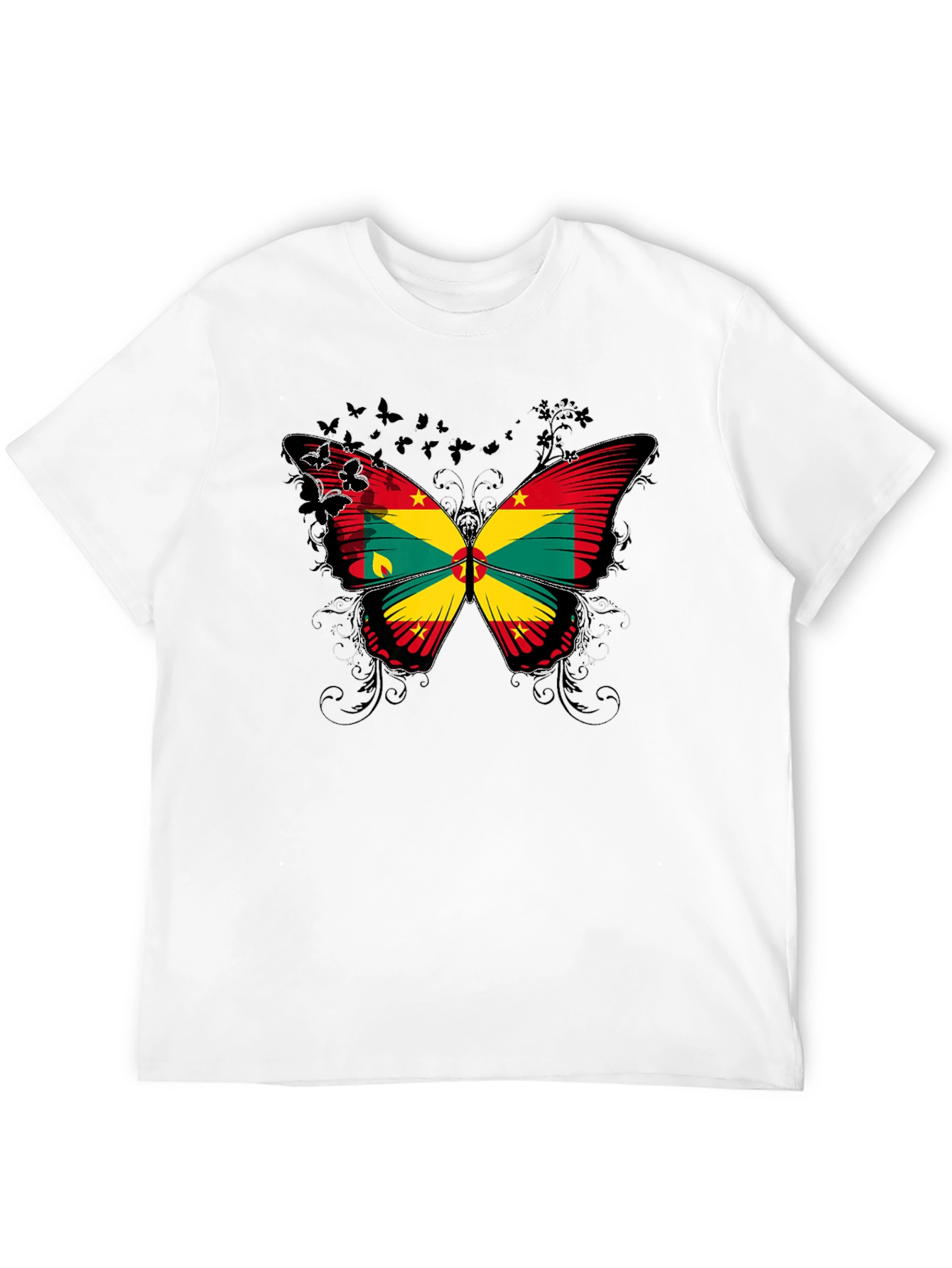Grenada Flag Butterfly Graphic Black T-Shirt