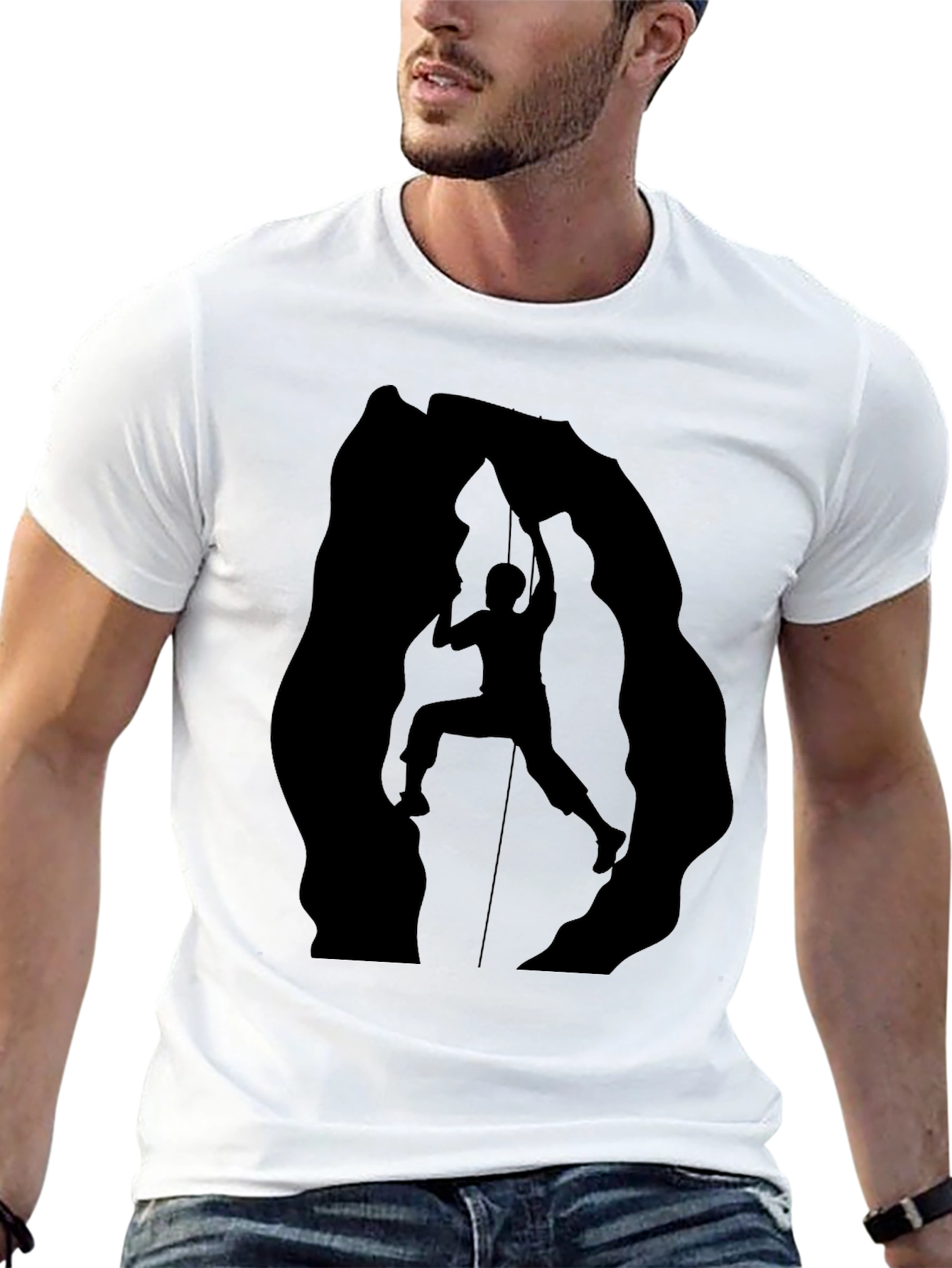 Rock Climbing Silhouette Graphic Tee - Black Cotton Shirt