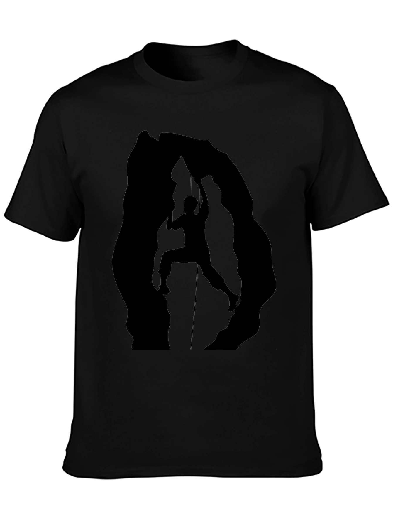 Rock Climbing Silhouette Graphic Tee - Black Cotton Shirt