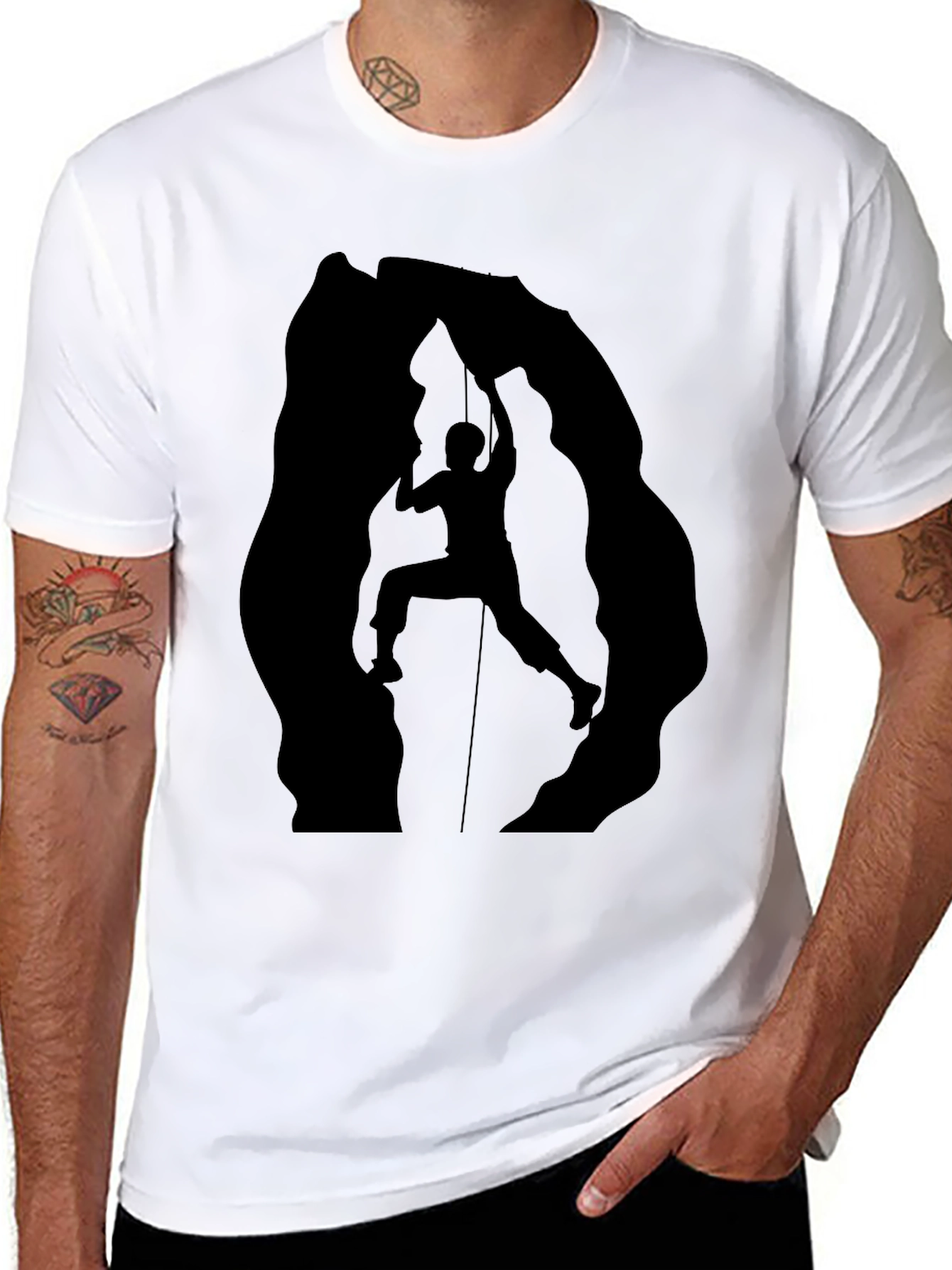 Rock Climbing Silhouette Graphic Tee - Black Cotton Shirt