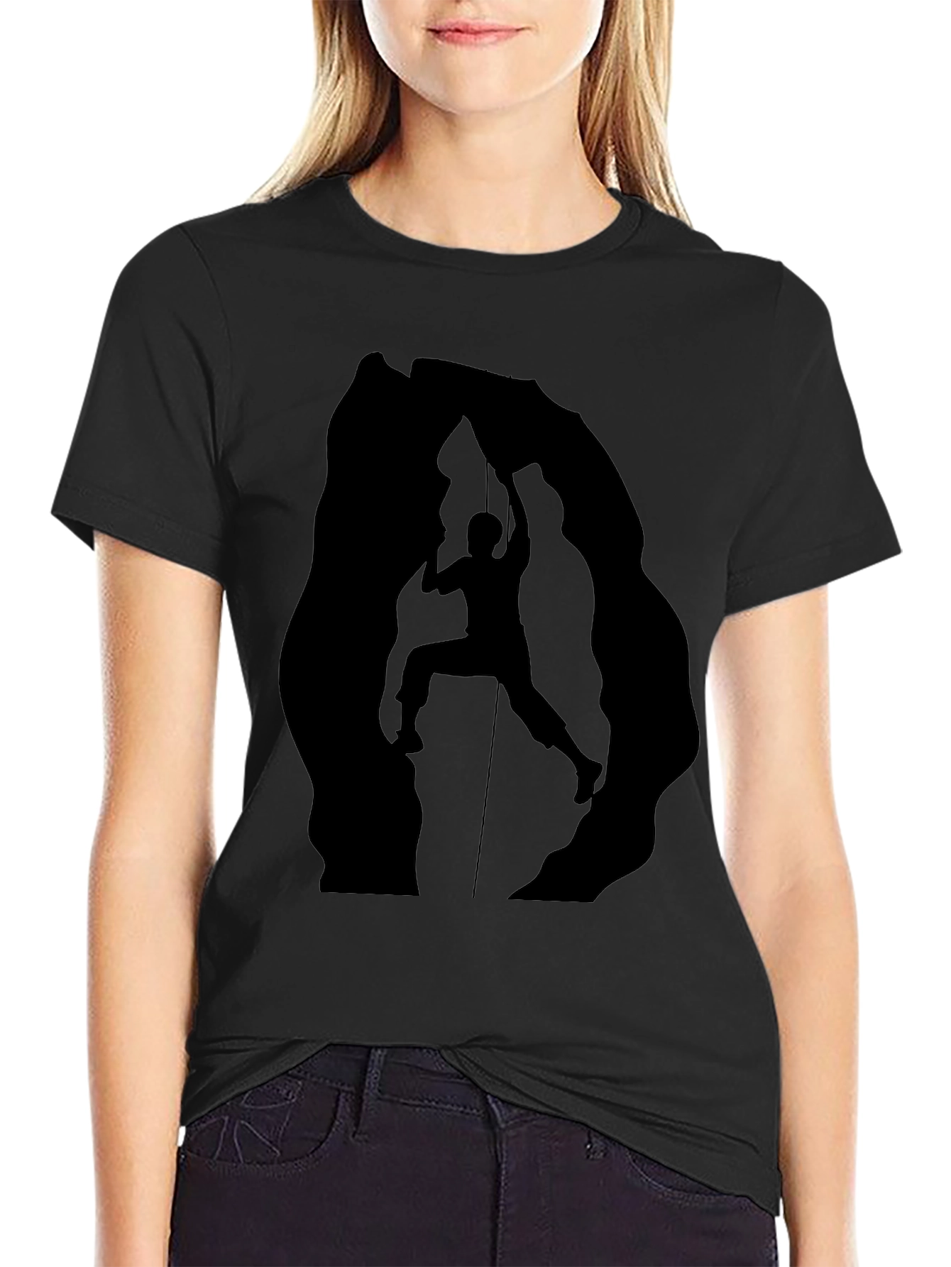Rock Climbing Silhouette Graphic Tee - Black Cotton Shirt