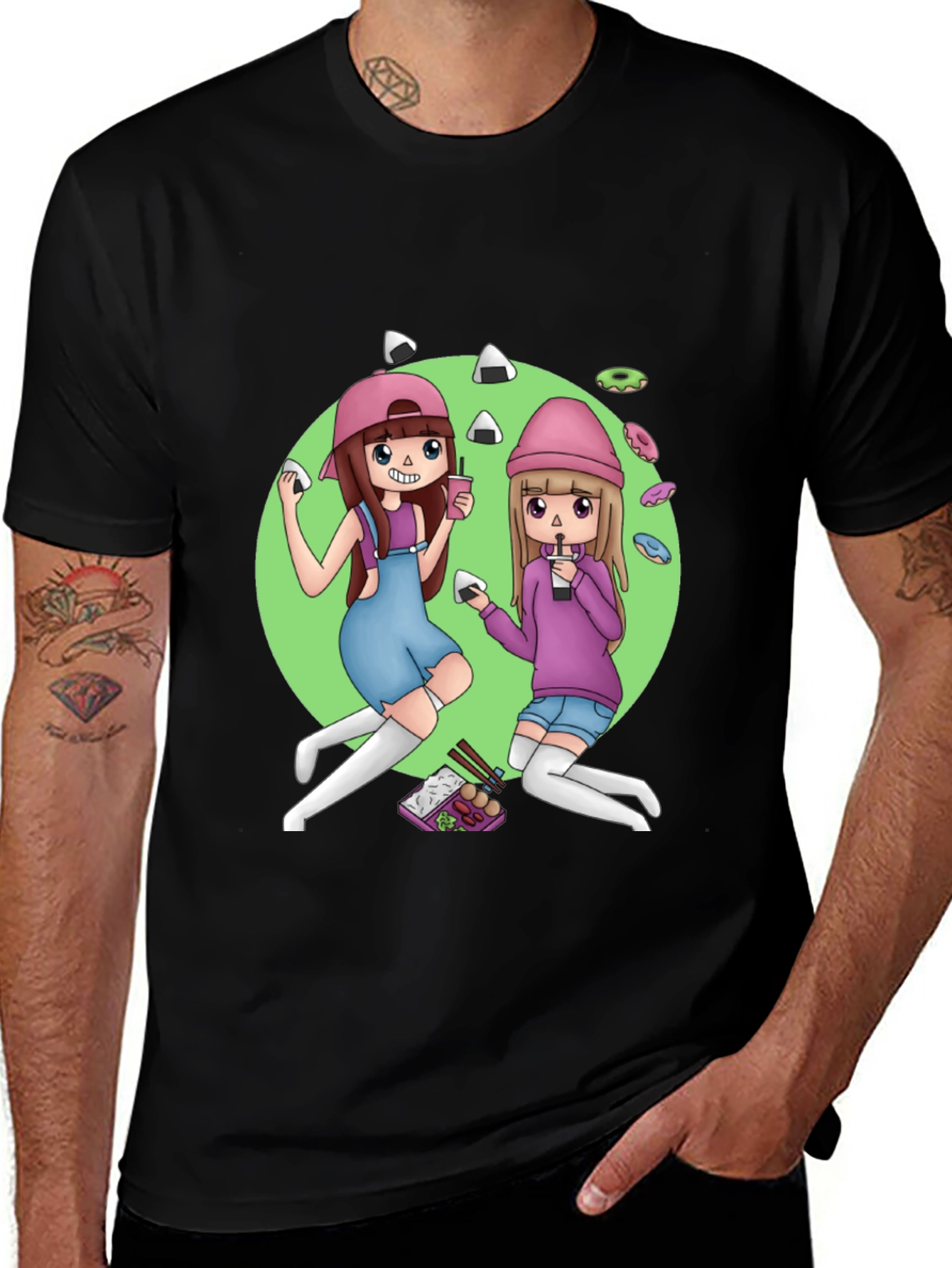 Anime Girls T-Shirt - Black Graphic Tee