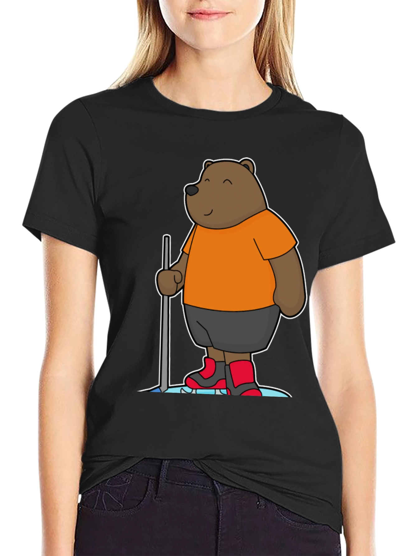 Funny Bear Cartoon Black T-Shirt