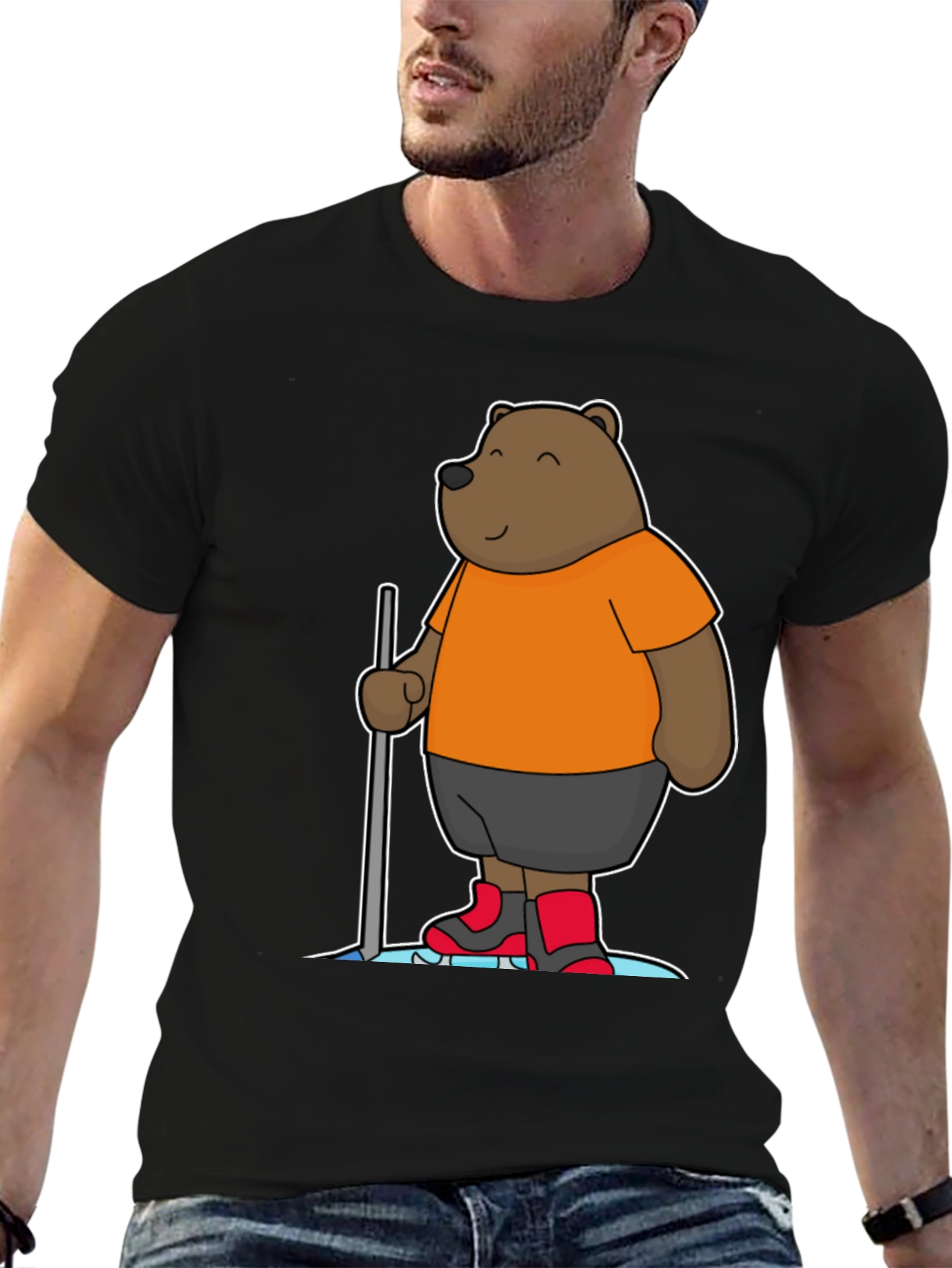 Funny Bear Cartoon Black T-Shirt