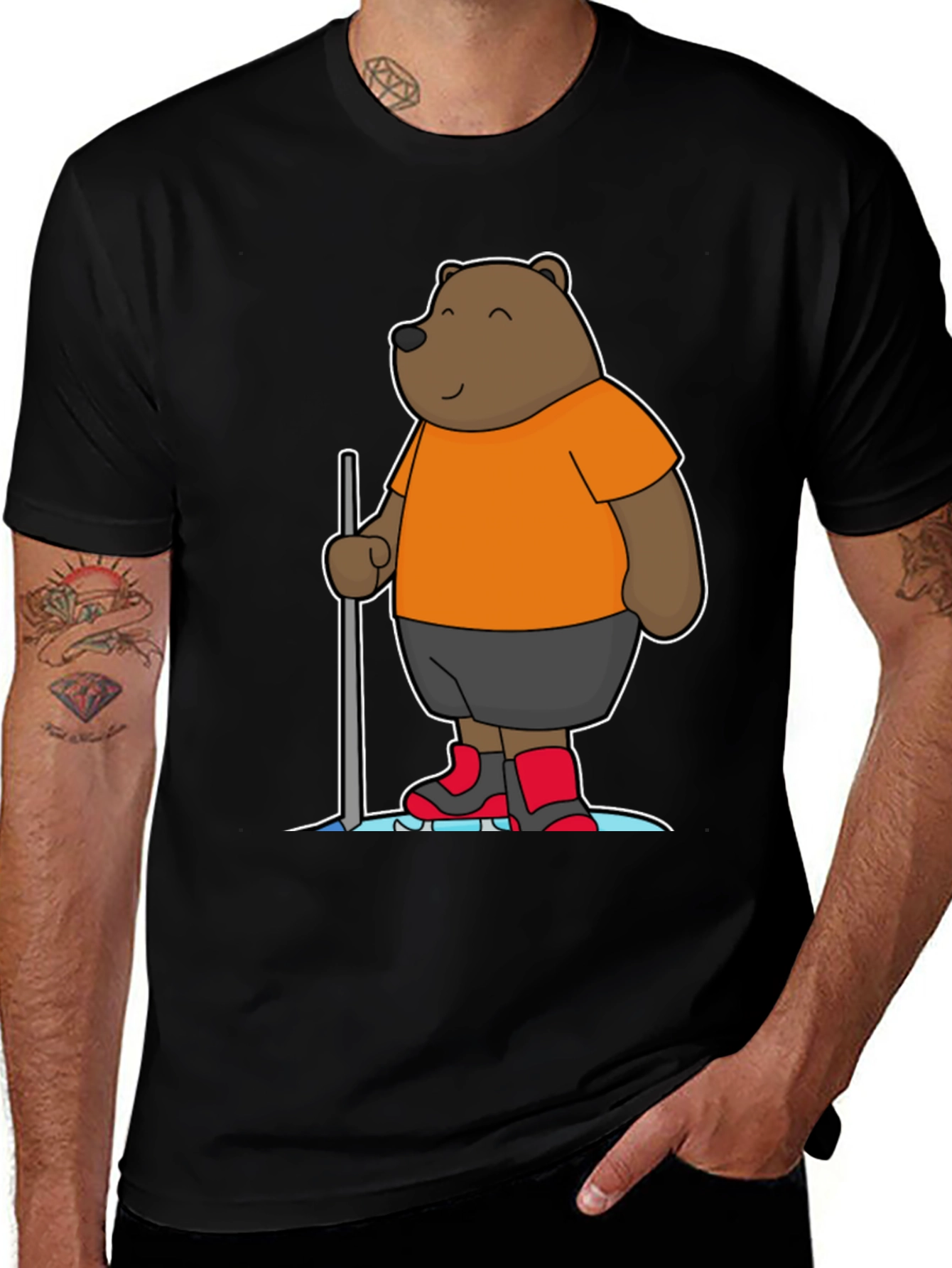 Funny Bear Cartoon Black T-Shirt