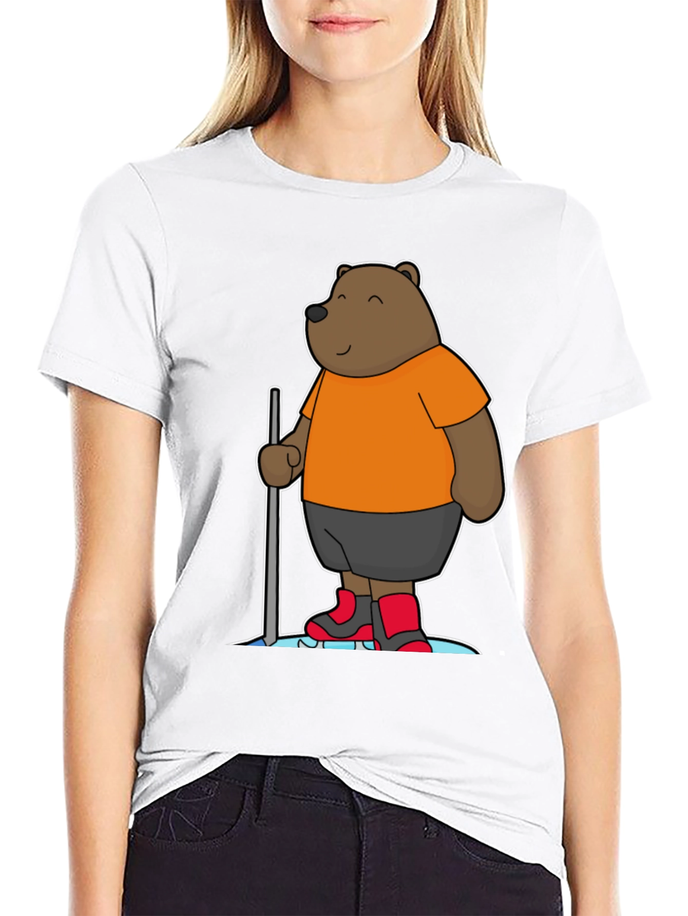 Funny Bear Cartoon Black T-Shirt