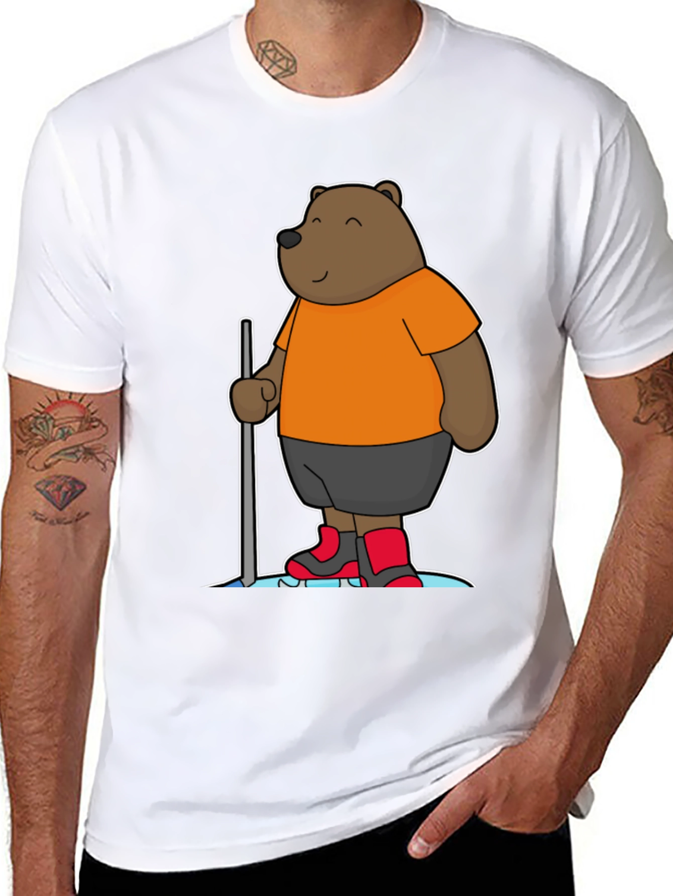 Funny Bear Cartoon Black T-Shirt