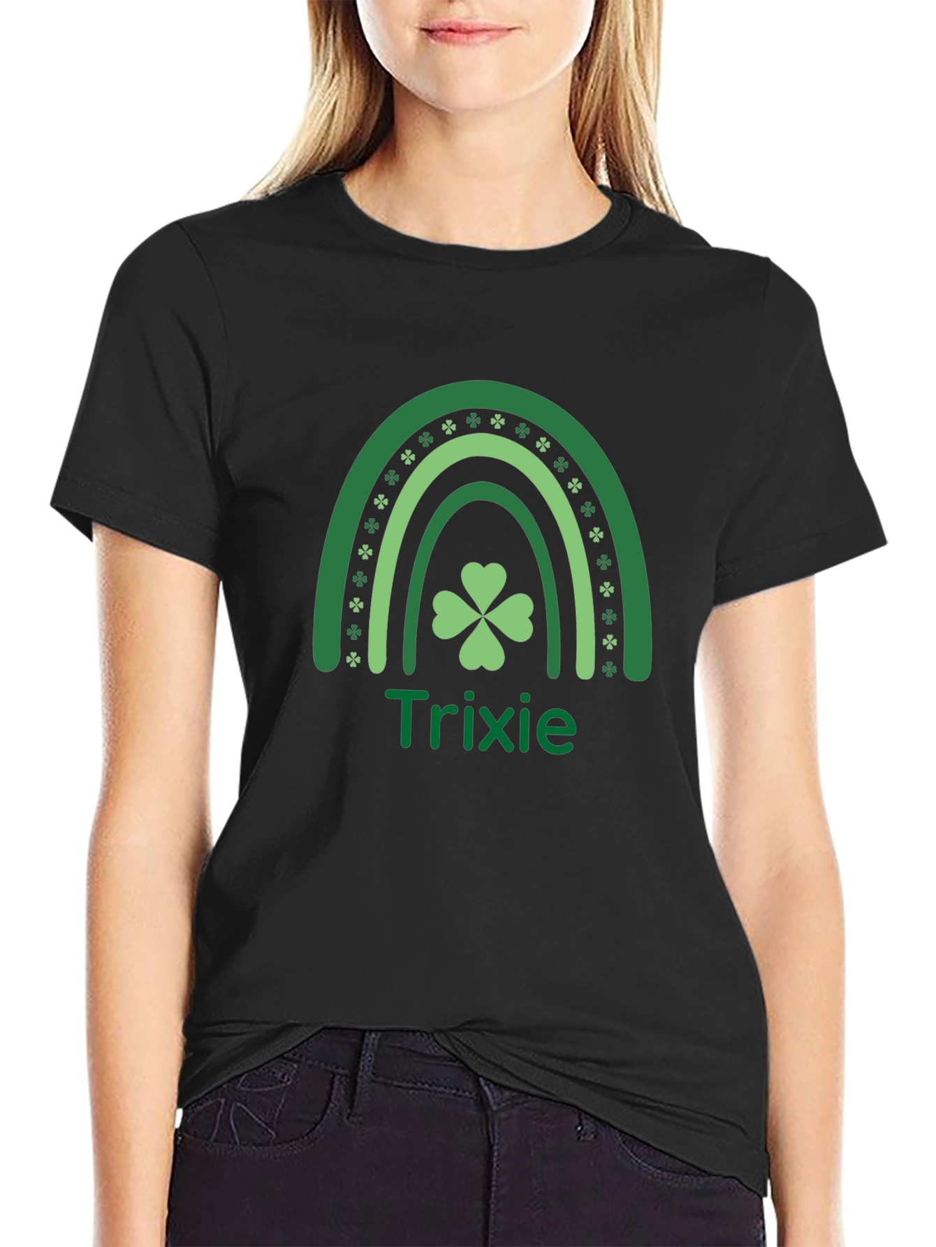 St. Patricks Day T-Shirt - Trixie Shamrock Rainbow Design