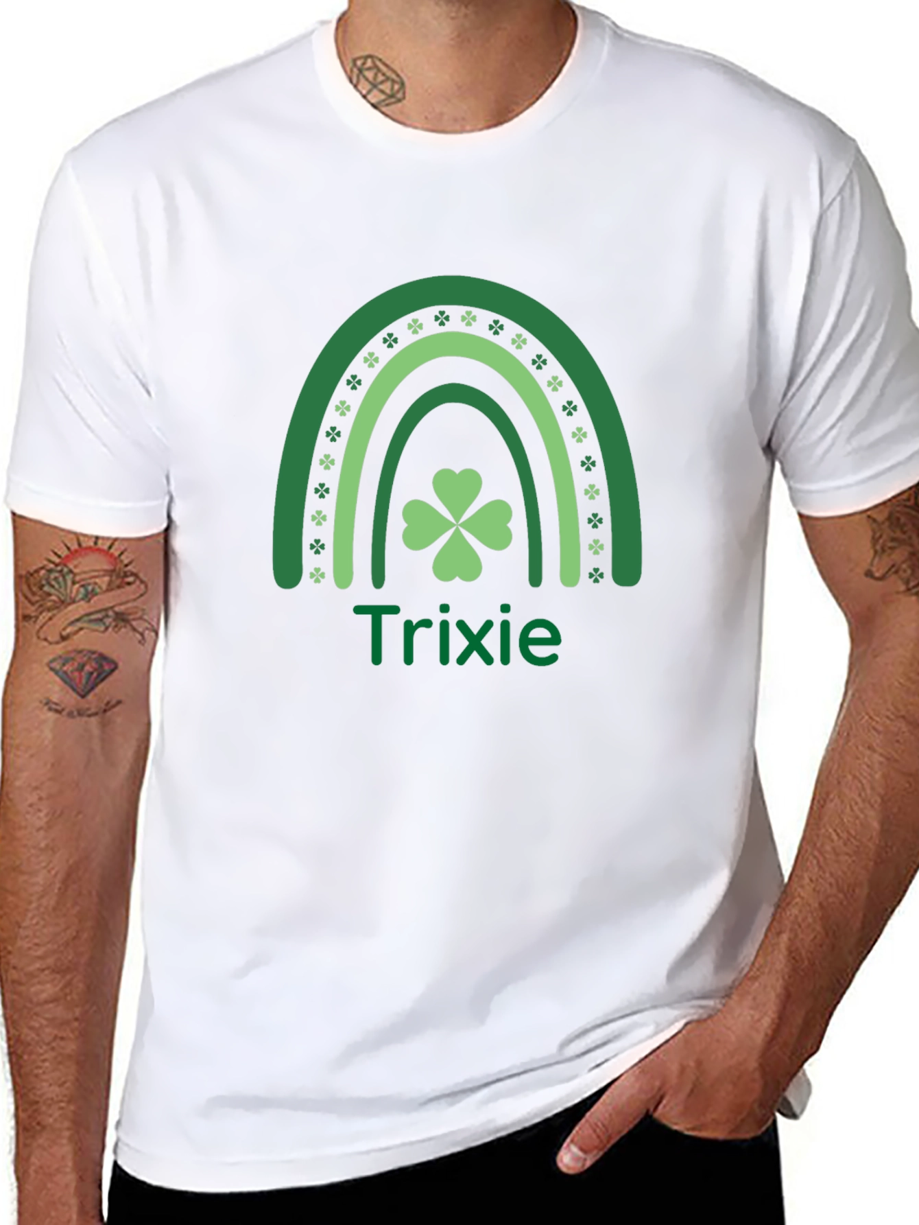 St. Patricks Day T-Shirt - Trixie Shamrock Rainbow Design