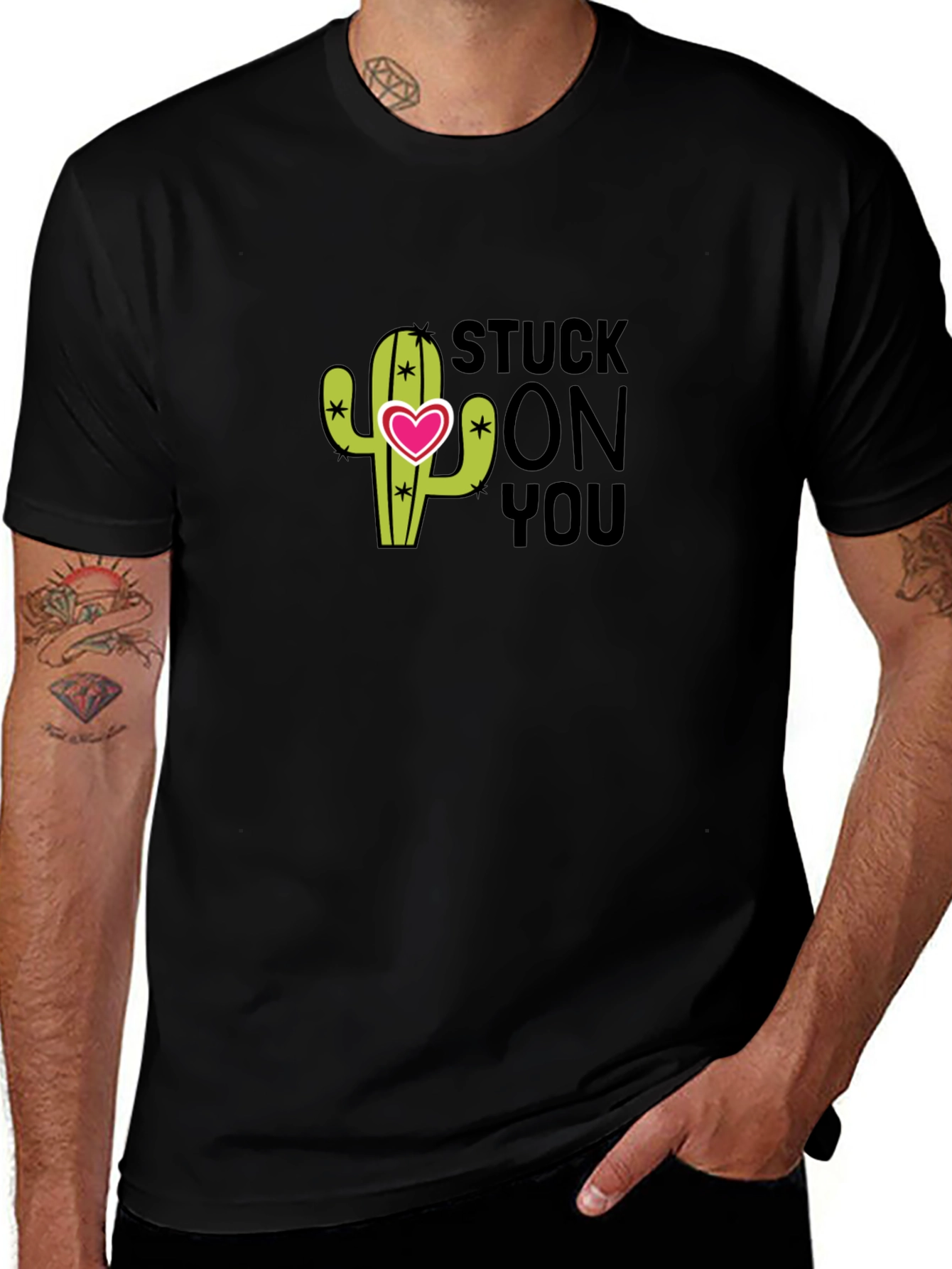 Stuck On You Cactus T-Shirt - Mens Black Tee