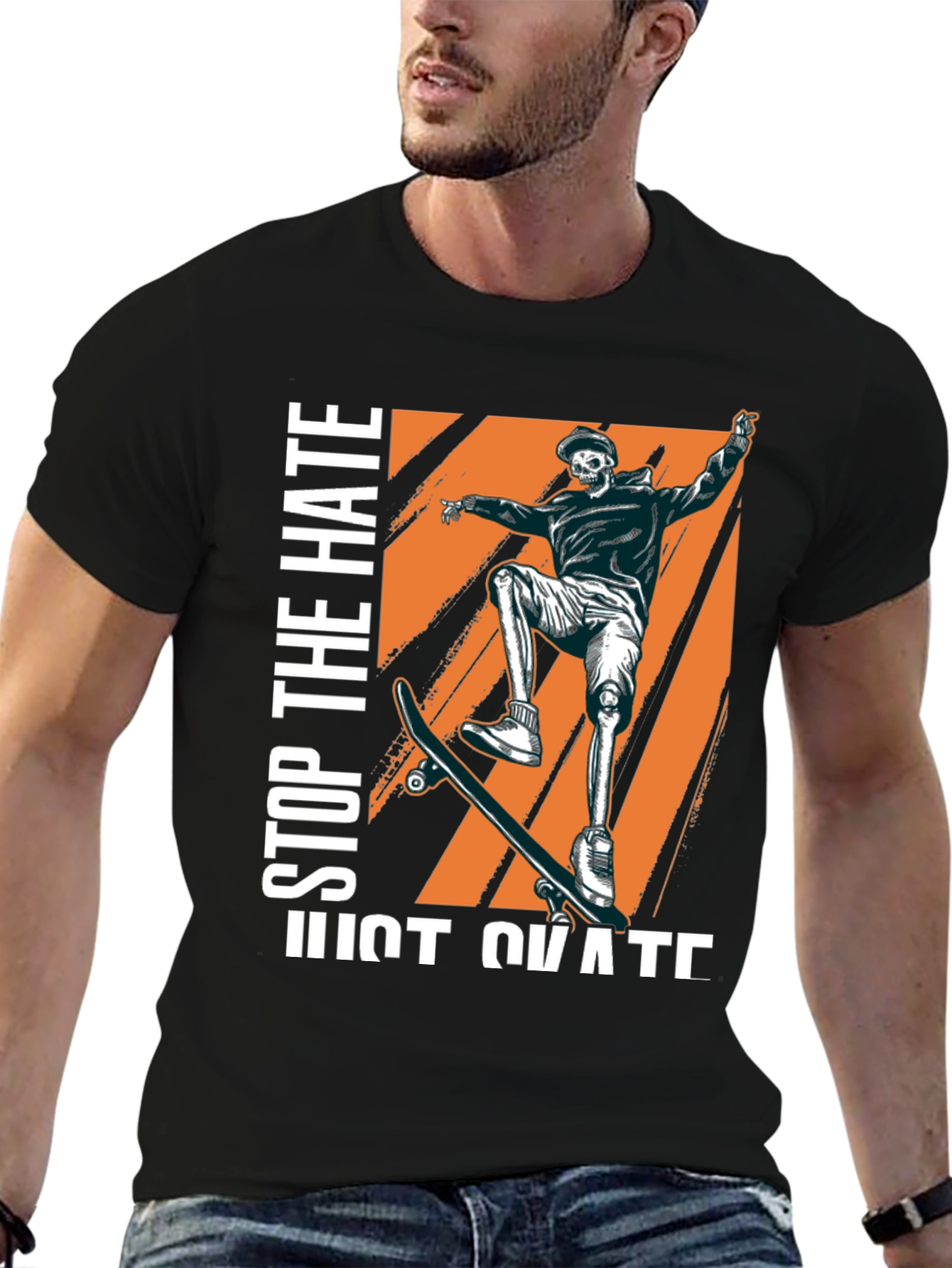 Skateboarder Skeleton Graphic Tee - Stop The Hate