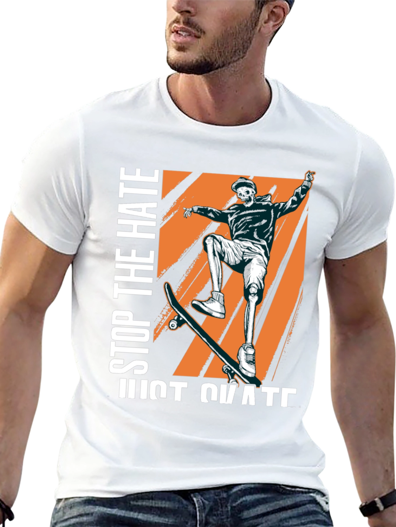 Skateboarder Skeleton Graphic Tee - Stop The Hate